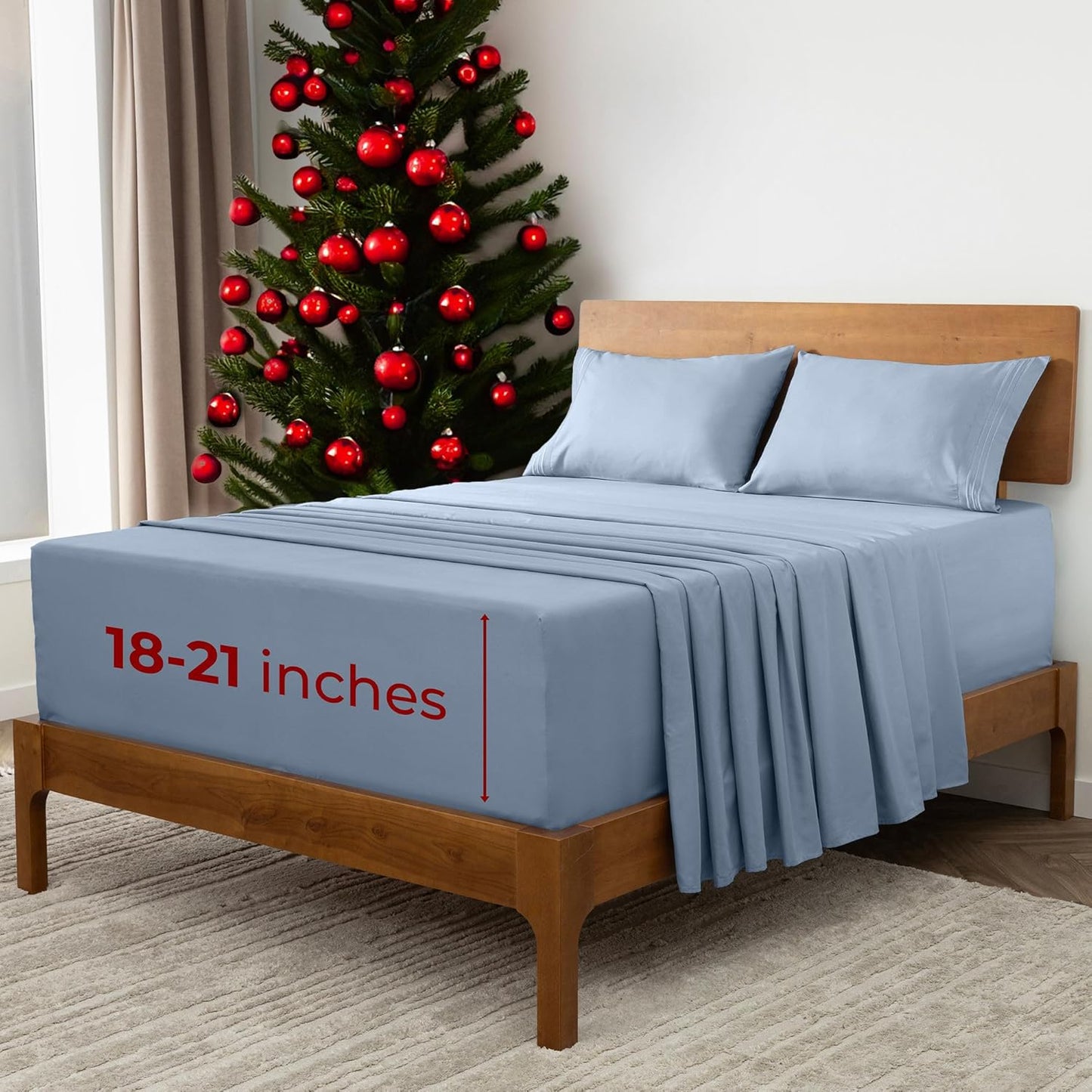 Mellanni Extra Deep Queen Sheets - 4 PC Iconic Collection Bedding - Hotel Luxury, Ultra Soft, Cooling Bed Sheets - Wrinkle, Fade, Stain Resistant (Queen, Blue Hydrangea)