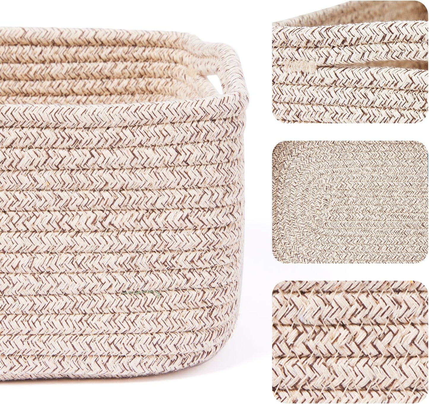 Small Storage Baskets for Organizing | Closet Organizer Bins | Shelf Toy Basket | Woven Rope Baskets | Cube Decorative Box | Shallow Basket | 13x8.5x5.1” | 4 Packs Mixed Brown