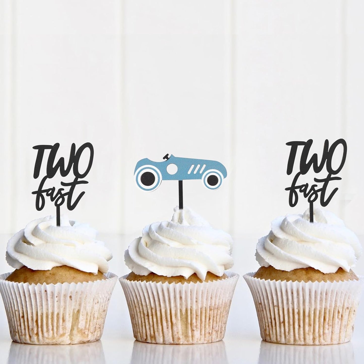 Wooden Two Fast Birthday Cupcake Toppers - Two Fast Decorations,Race Car Party Cake Toppers,Racing Car Birthday Topper (two fast cake topper)