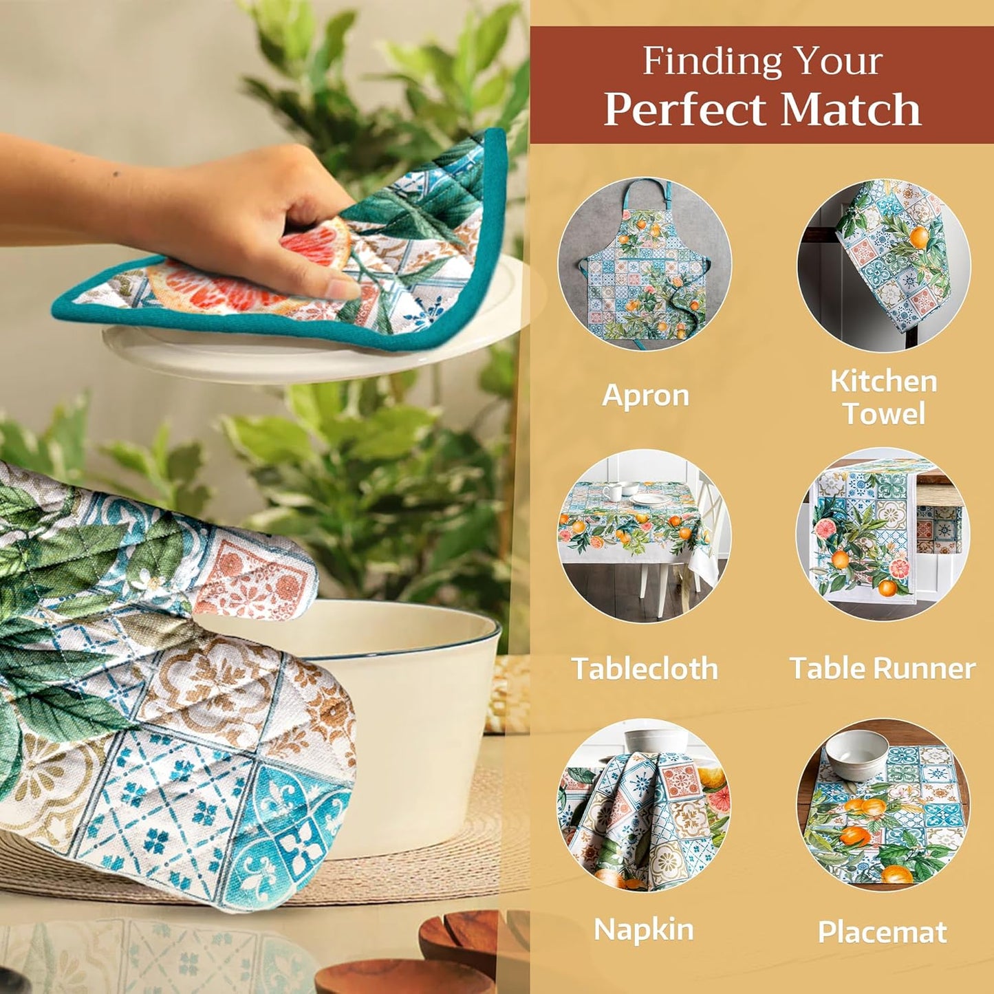 Maison d' Hermine Pot Holders Set 100% Cotton Heat Resistant Potholders 8" x 8" Hot Pads with Loop BBQ, Cooking, Baking, Grilling, Kitchen, Handling Hot Pans Spring/Summer (Pack of 2, Agrume)