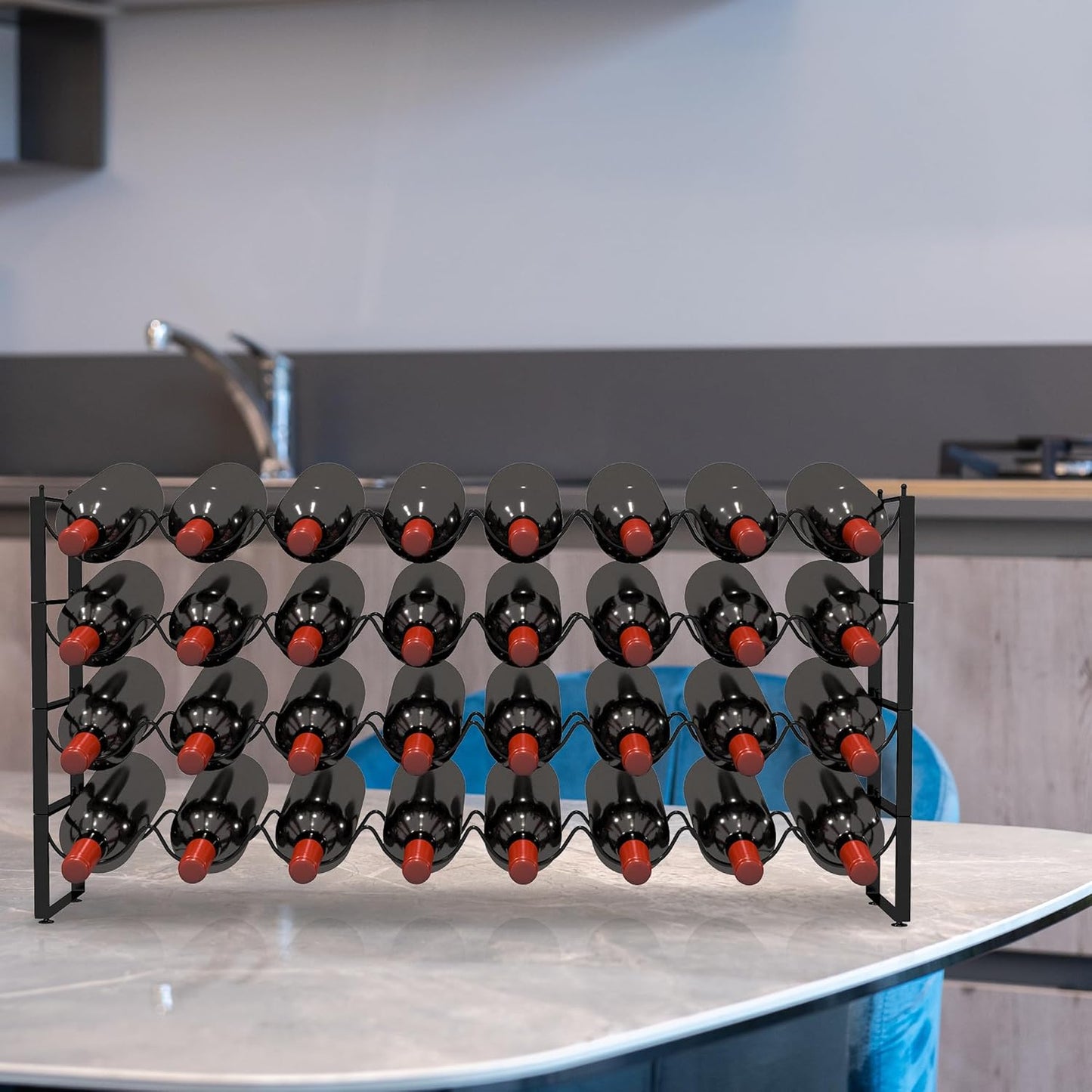 TONLEA 4 Tier Wine Rack, 32 Bottle Storage, Stackable Wine Rack for Cabinet Pantry (Dark Black)