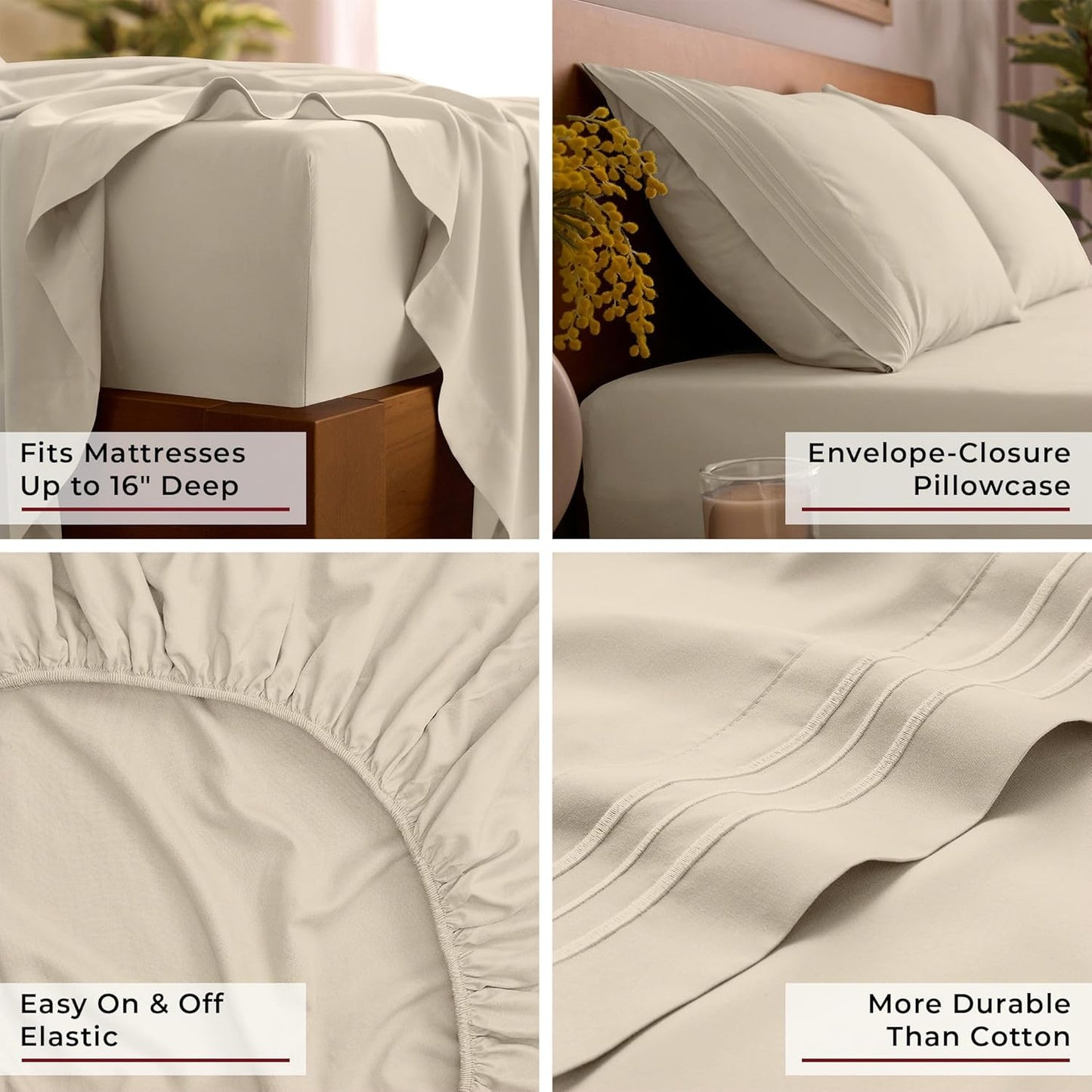 Mellanni Full Sheets Set - 4 PC Iconic Collection Bedding - Hotel Luxury, Extra Soft, Cooling Bed Sheets - Wrinkle, Fade, Stain Resistant (Full, Beige)