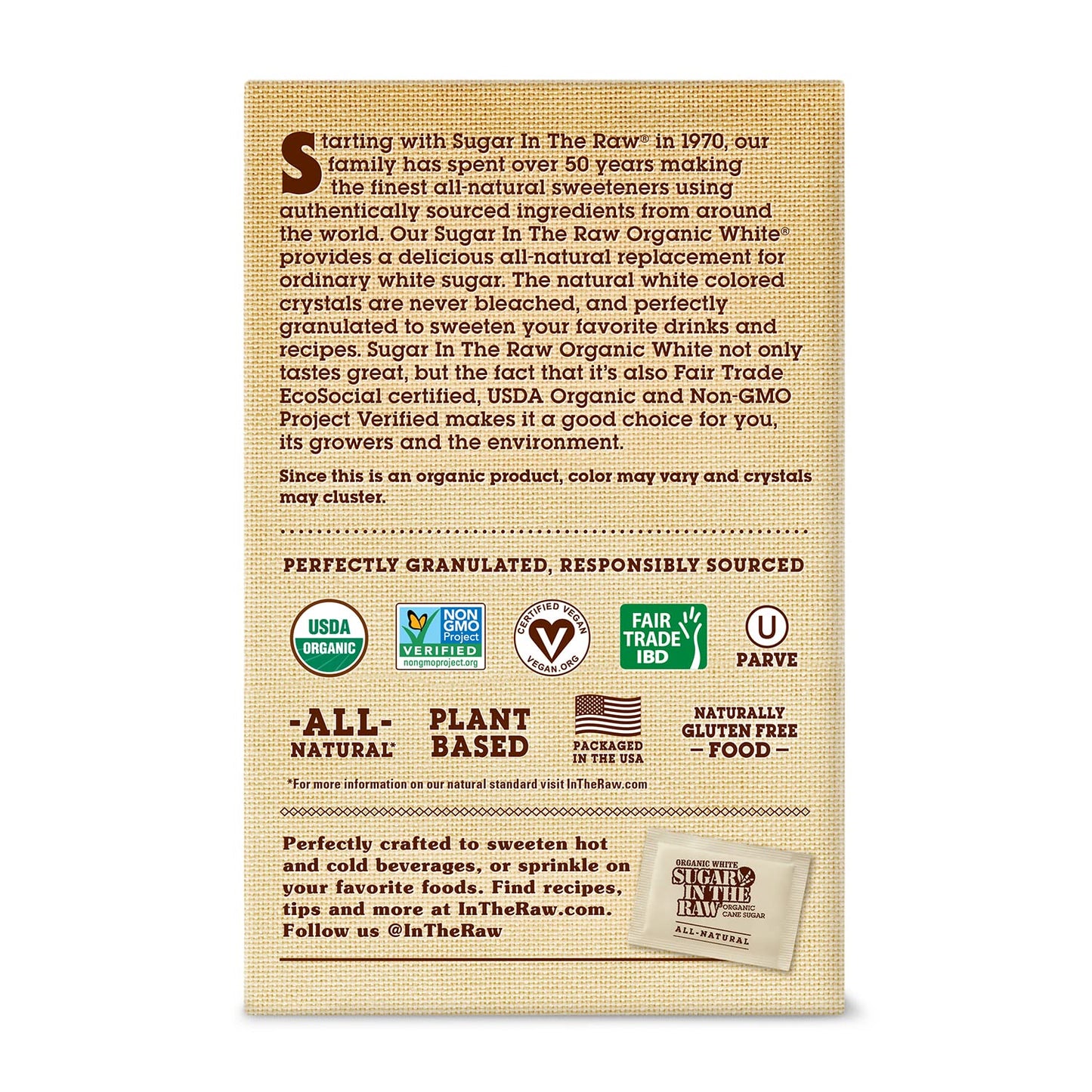 Sugar In The Raw Organic Granulated White Premium Cane Sugar, No Added Flavors or erythritol, Pure Natural Sweetener, Hot & Cold Drinks, Coffee, Tea, Vegan, Gluten-Free, Non-GMO, Bulk Sugar, 250 ct packets (2-Pack)