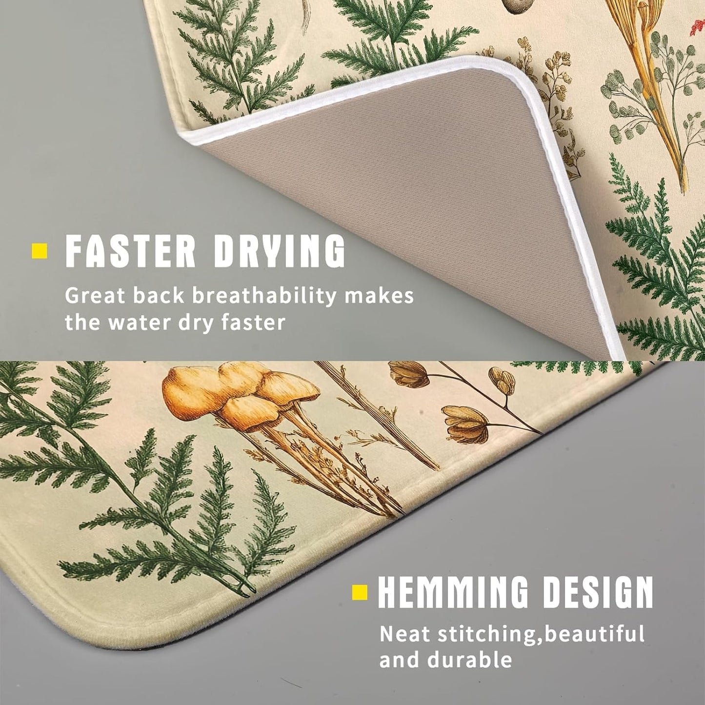Ferns Leaves Dish Drying Mats Woodland Forest Mushrooms Reversible Drainer Mats 16 X 18 Inch