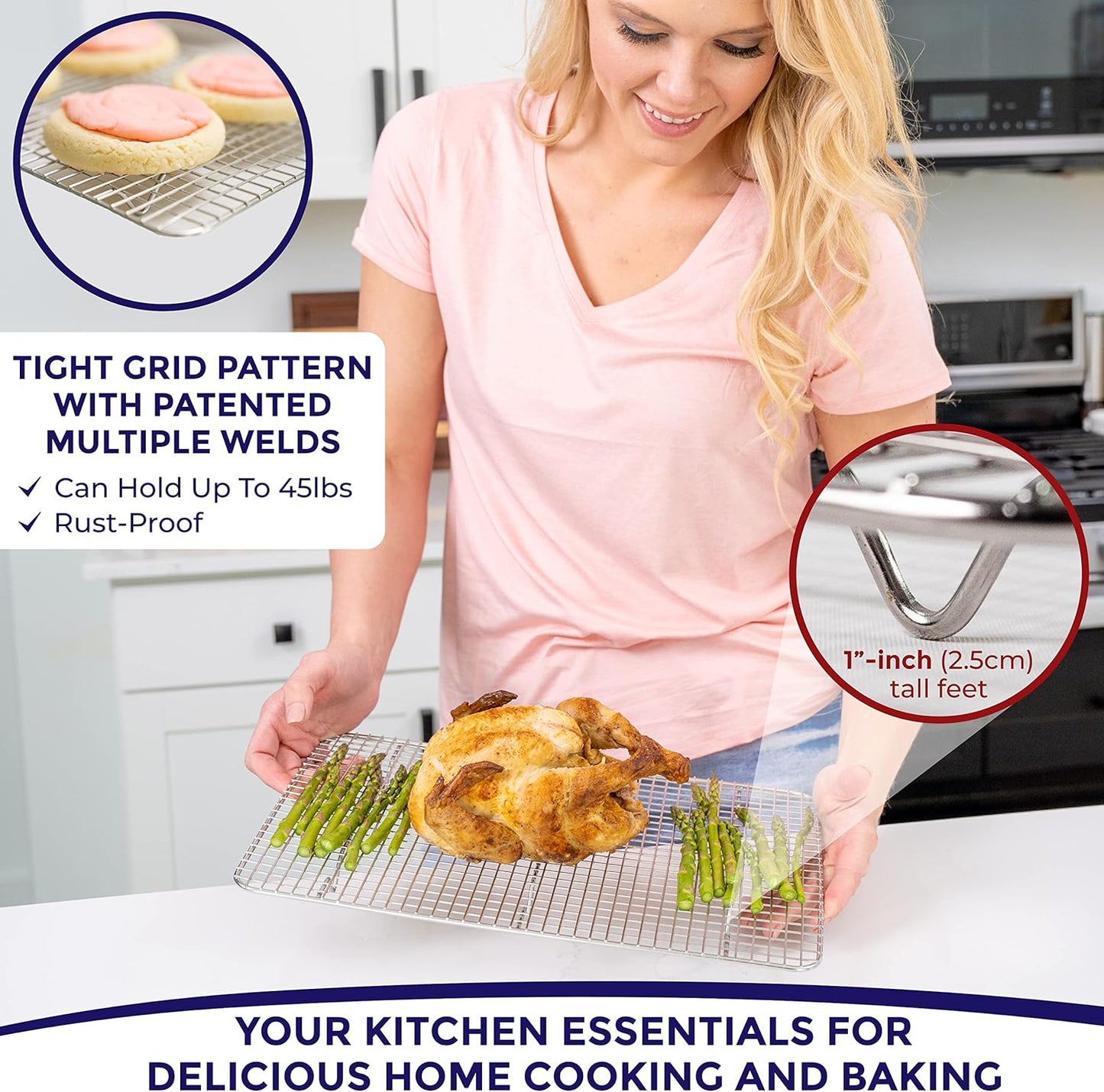 KITCHENATICS Jelly Roll Cooling Rack for Baking, Heavy-Duty Stainless Steel Baking Rack, Oven Safe Rack for Cooking, Food-Safe Bacon Rack, Cookie Cooling Rack Fits Jelly Roll Sheet Pan 10" x15" IN