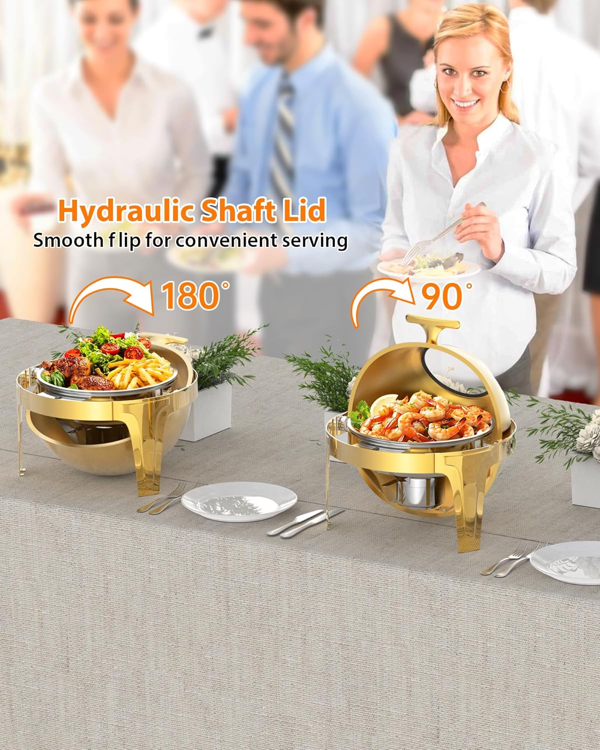 Roll Top Chafing Dish Buffet Set, 6.3 Qt Round Chafing Dish for Buffet, Stainless Steel Food Warmer Chafer with Glass Window Full Size Food Pan for Catering Parties Banquets