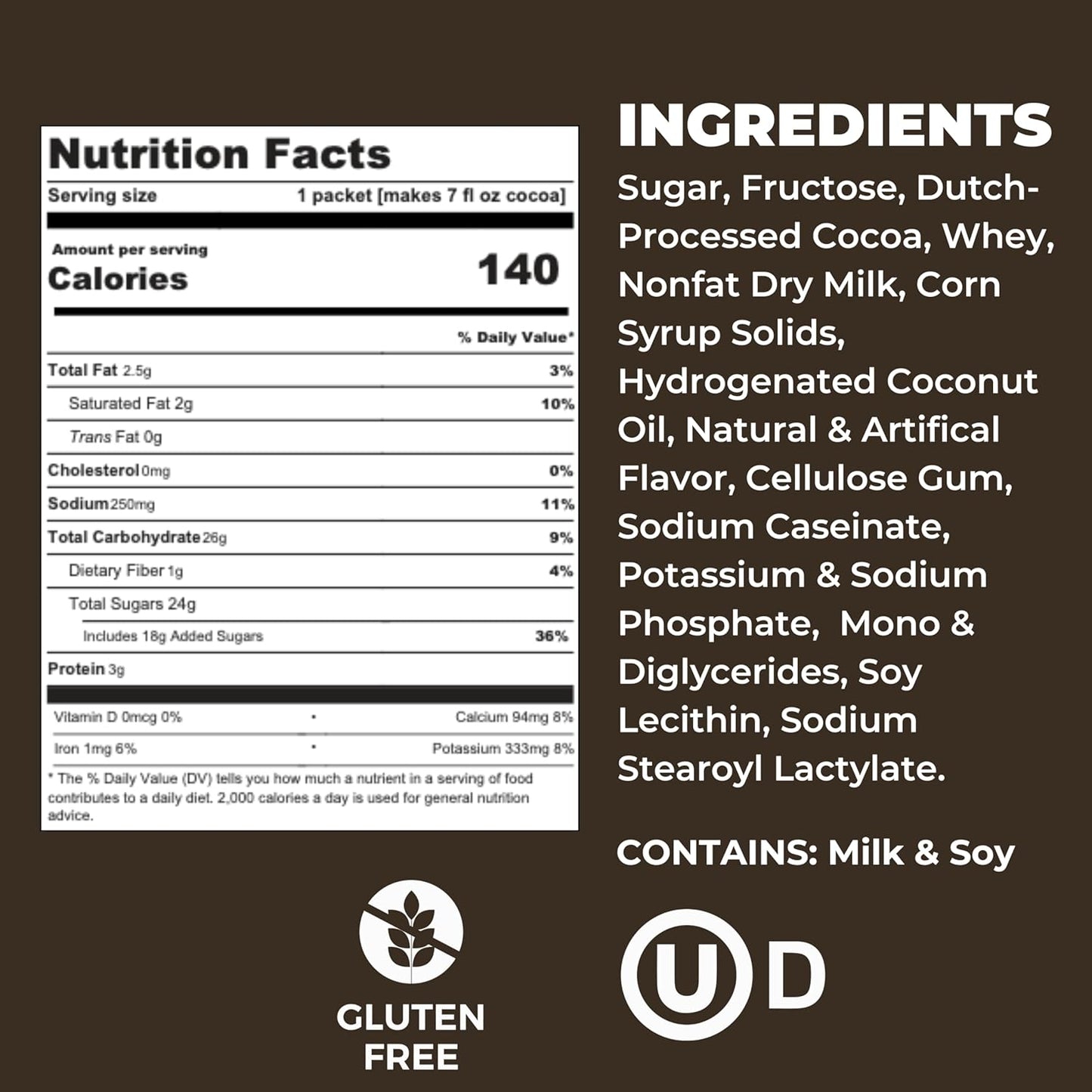 Cocoa Classics Dark Chocolate Cocoa Mix, Sweet, Smooth, Intense Dark Chocolate Flavored, Make Hot or Iced Cocoa, Gluten Free, Kosher Dairy Friendly, 1.25oz Packets (Pack of 36)