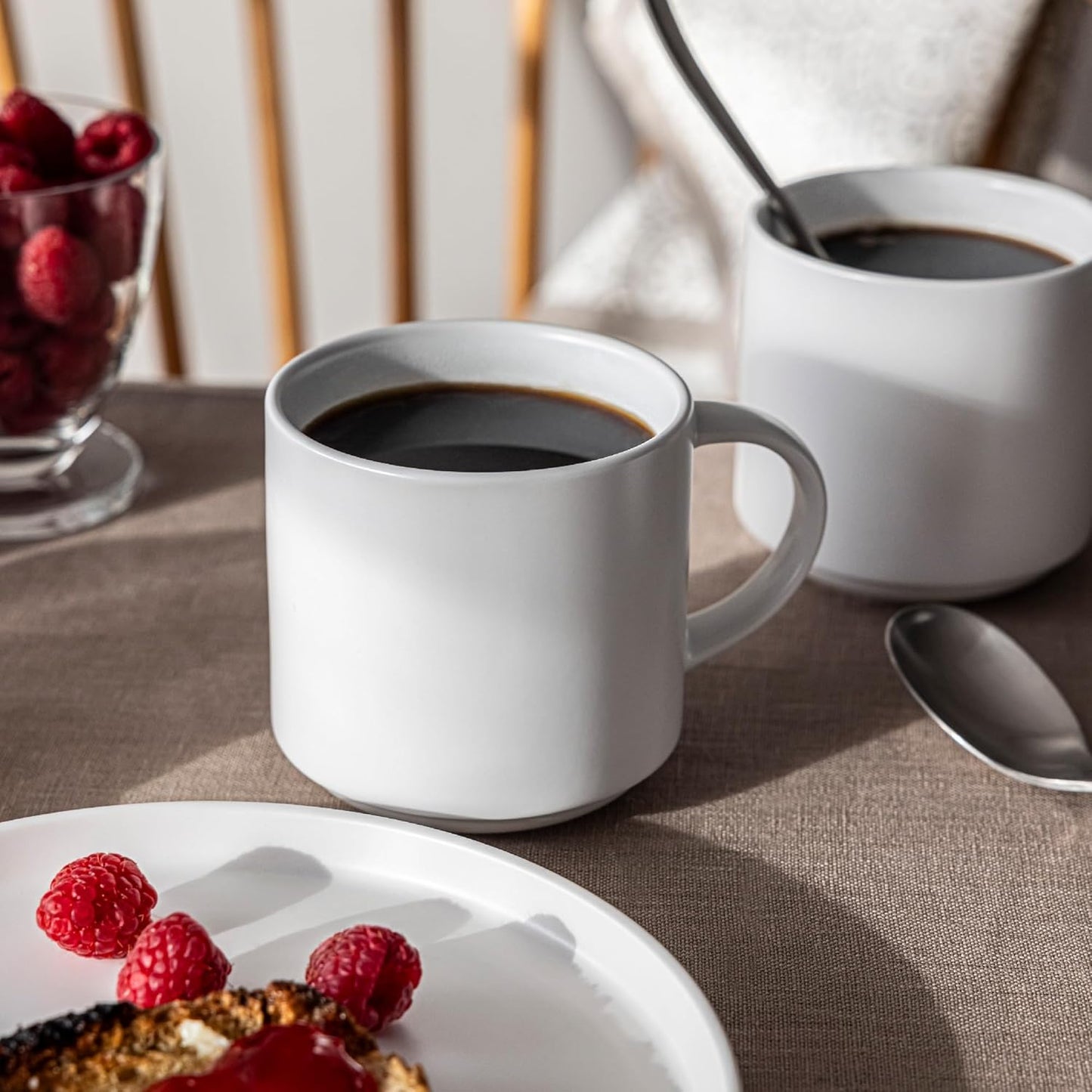 over&back Coffee Mugs Set of 4 – 14oz Ceramic Coffee Mug for Tea, Latte & More – Stackable Stoneware Coffee Cups with Semi-Matte White Finish – Durable & Stylish Drinkware