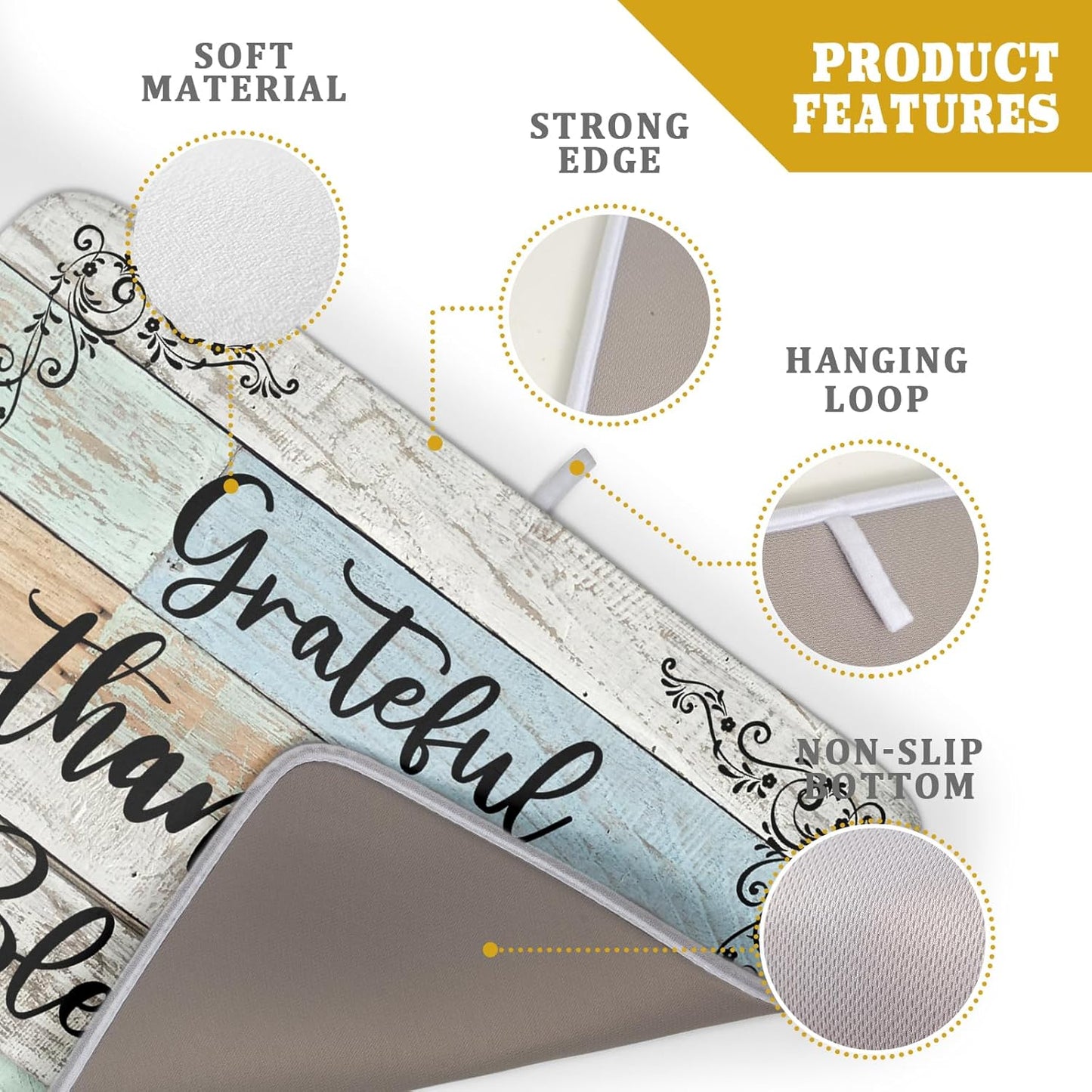 Rustic Wood Dish Drying Mat 18x24 Inch Grateful Thankful Blessed Kitchen Drainer Mats Absorbent Microfiber Rack Holder Countertop Pad