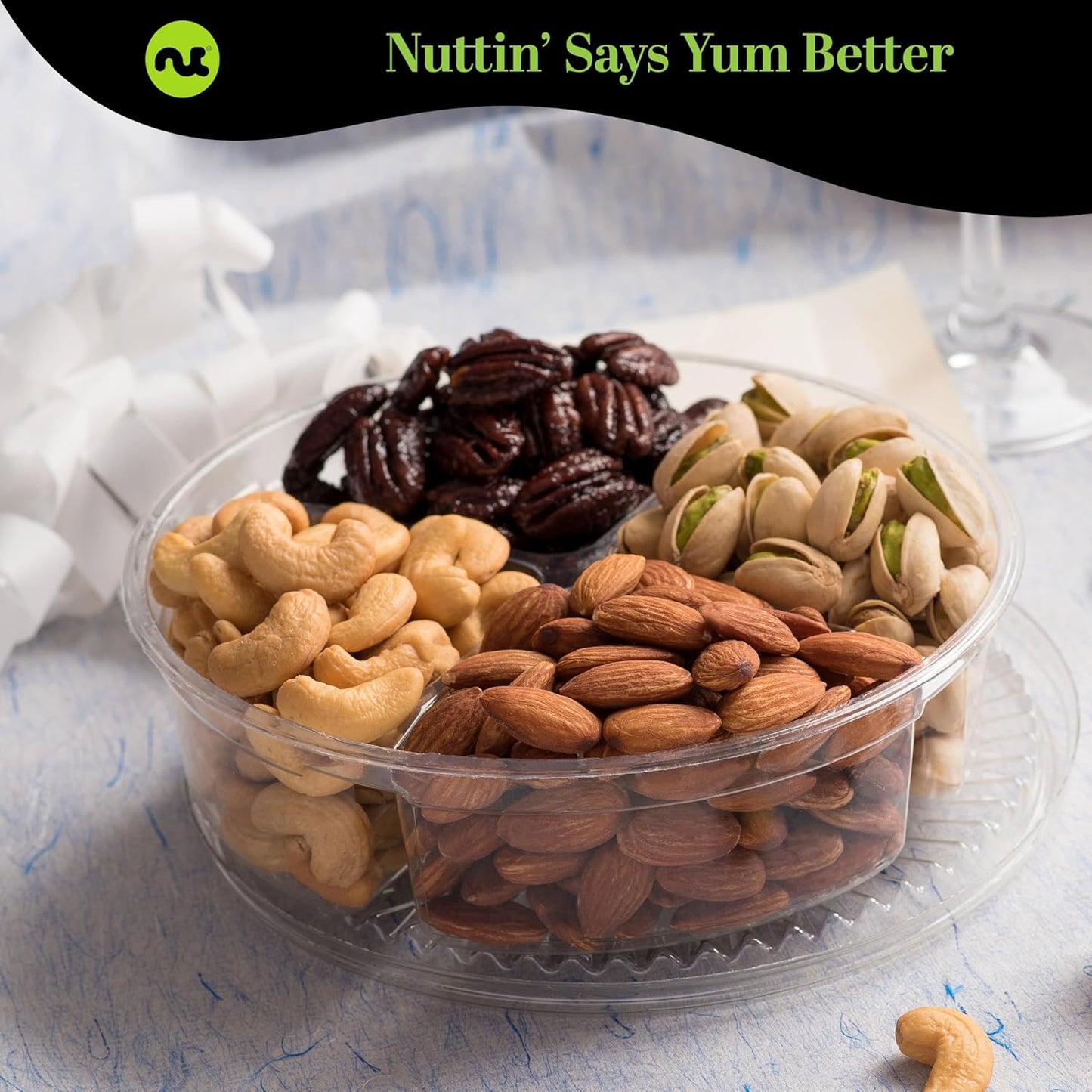 NUT CRAVINGS - Mixed Nuts Gift Basket in Green Gold Box (4 Assortments) Food Arrangement, Healthy Snack Care Package, Food Assortments