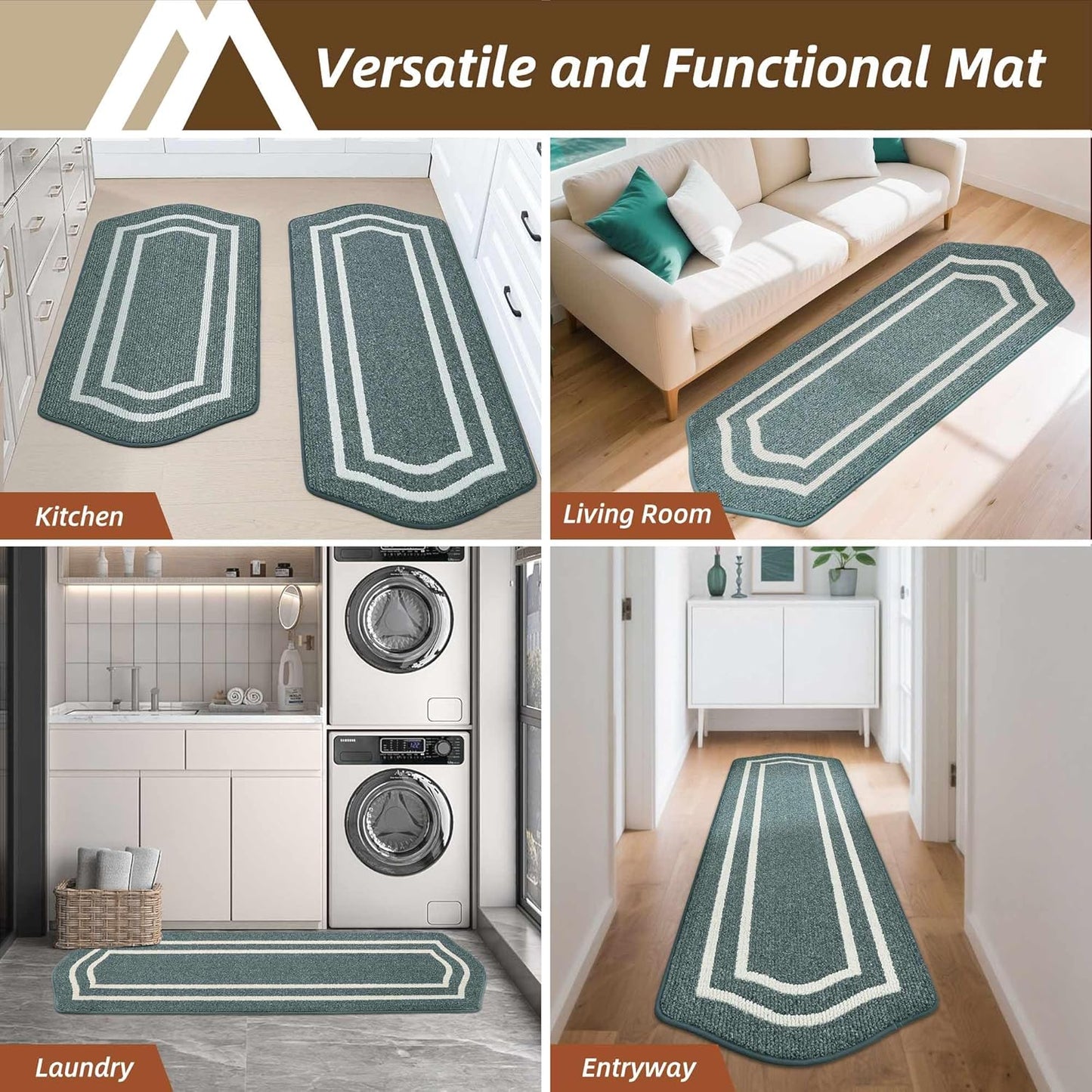 COSY HOMEER Kitchen Rugs and Mats 24"x59" Non Slip Kitchen Mats for Floor Washable Kitchen Runner Rug Stain Resistant Standing Mat for Kitchen,Sink,Polypropylene,Lake Blue