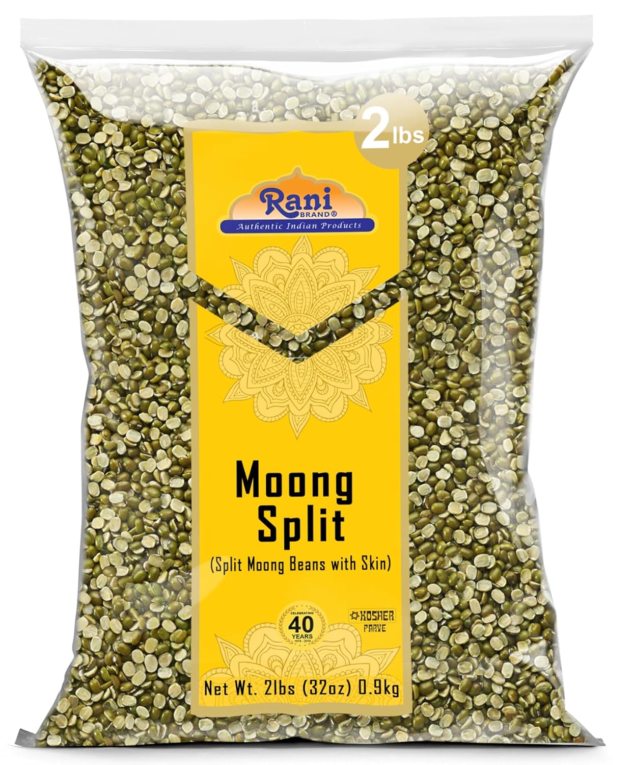 Rani Moong Split (Split Mung Beans with Skin) Lentils Indian 32oz (2lbs) 908g ~ All Natural | Gluten Friendly | Non-GMO | Kosher | Vegan | Indian Origin
