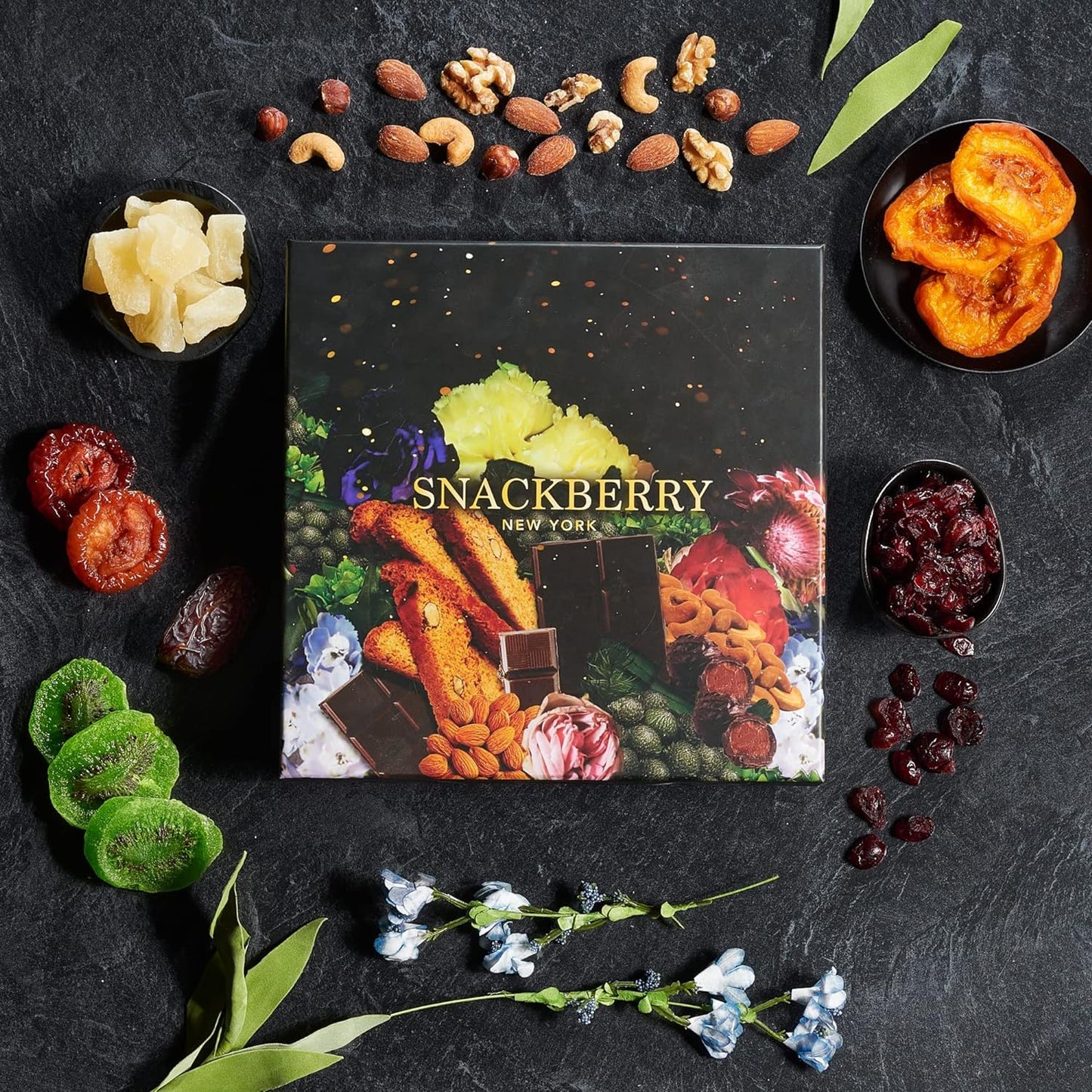 Dried Fruit & Nuts Gift Basket Arrangement Platter, Gourmet Food Snack Box, For Christmas, New Years, Birthday Care Package, Healthy Kosher - Her Him - 12 Snackberry Assortment (2-Pack)