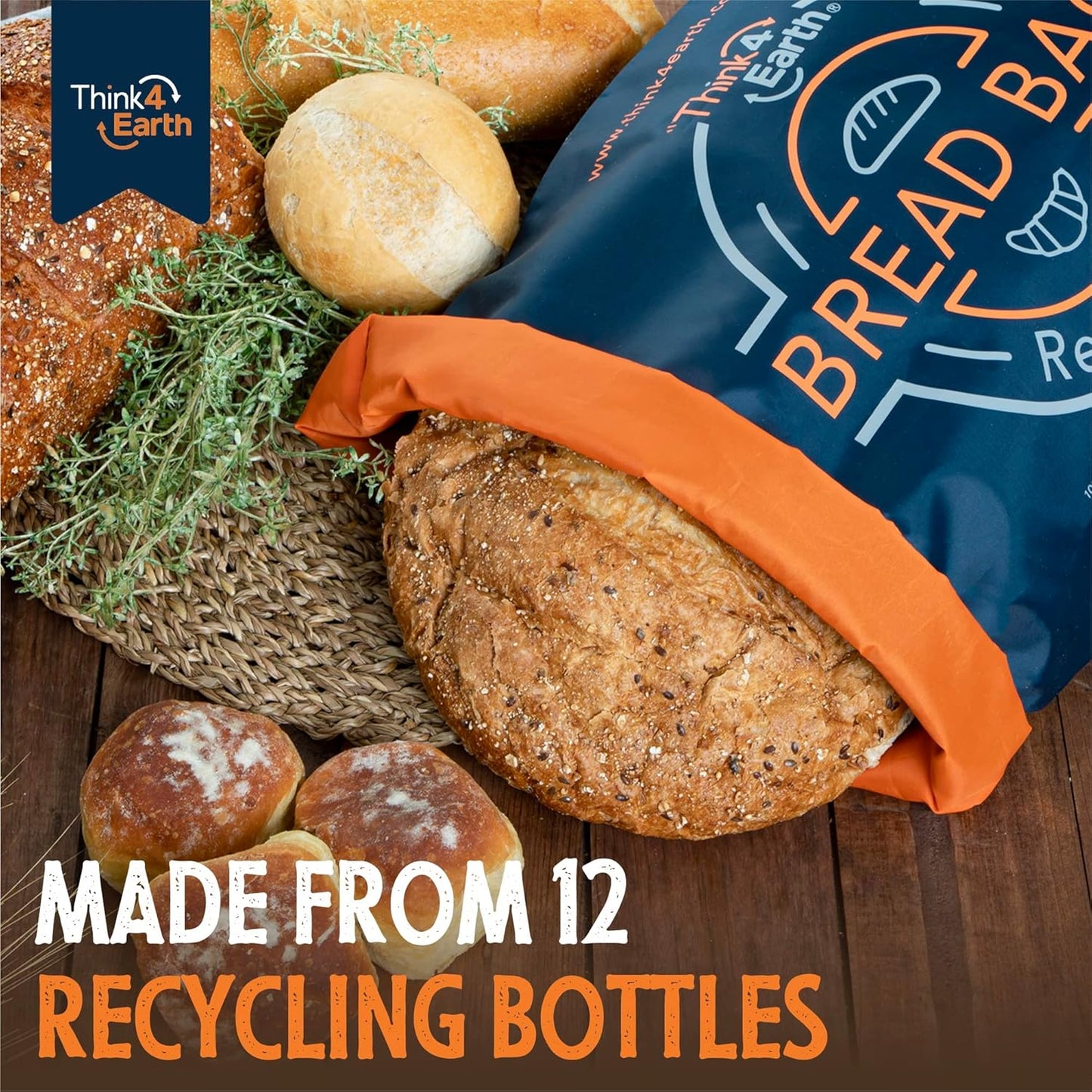 THINK4EARTH® Premium Blue Reusable Bread Bags for Homemade Bread – Durable & Washable(2 Pack)