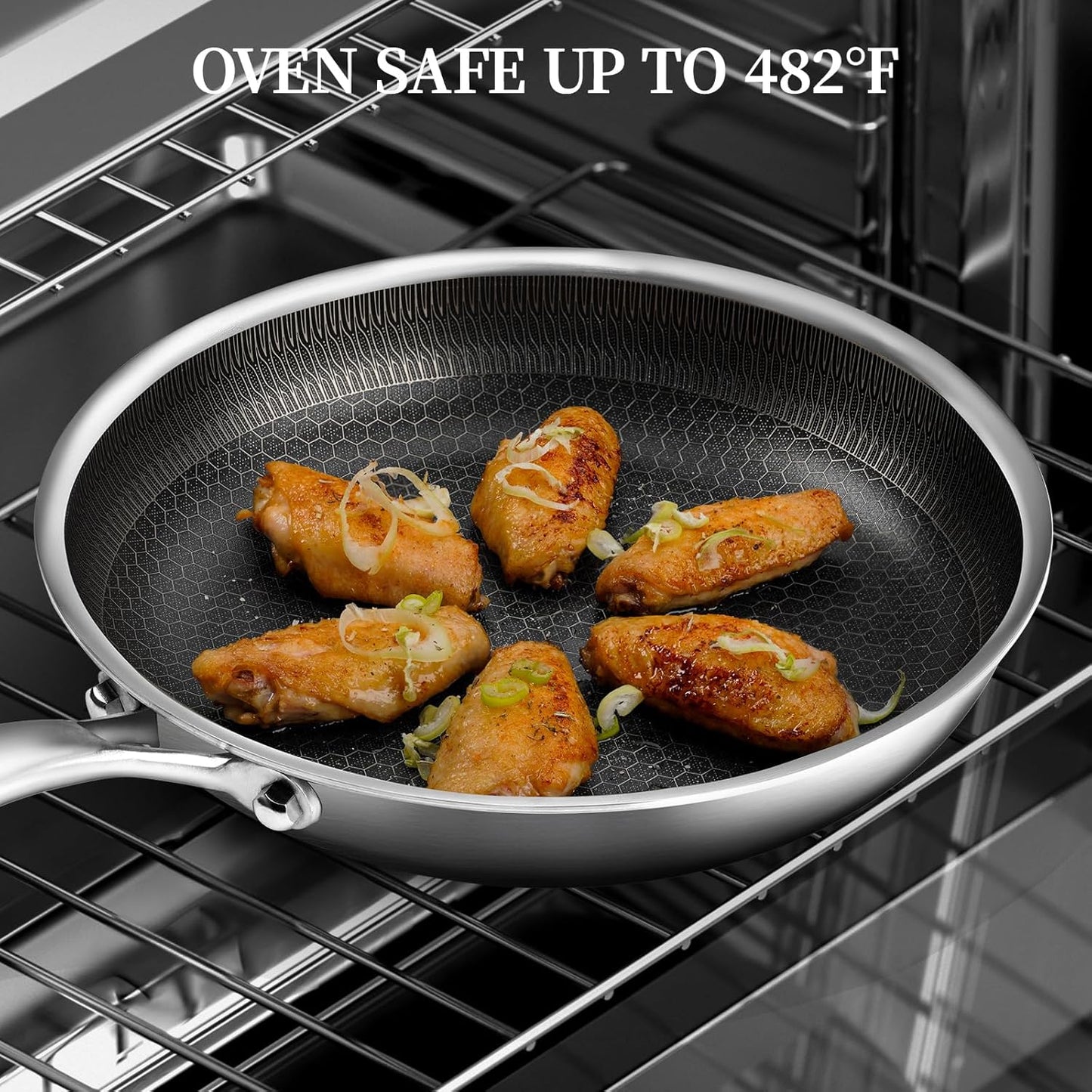 Stainless Steel Frying Pan with Lid - 9.5 Inch Nonstick Frying Pan with Lid, Honeycomb Stainless Steel Skillet Omelet Chef's Pan with Stay Cool Handle, Induction Compatible, PFOA Free