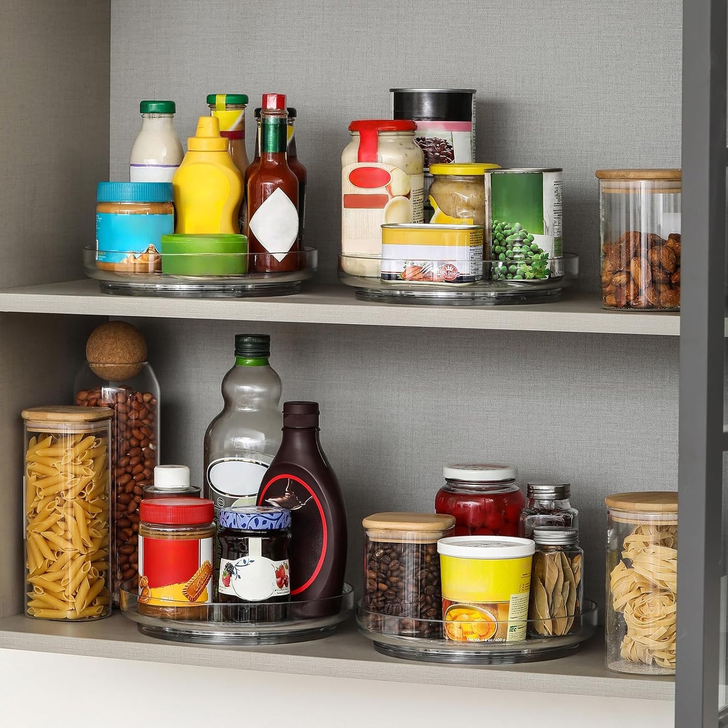 4 Pack, 10 Inch Clear Non-Skid Lazy Susan Organizers - Turntable Rack for Kitchen Cabinet, Pantry Organization and Storage, Fridge, Bathroom Closet, Vanity Countertop Makeup Organizing, Spice Rack