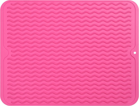 Silicone Dish Drying Mat for Multiple Usage,Easy clean,Eco-friendly,Heat-resistant Silicone Mat for Kitchen Counter or Sink,Refrigerator or drawer liner Rose L 16 inches x 12 inches