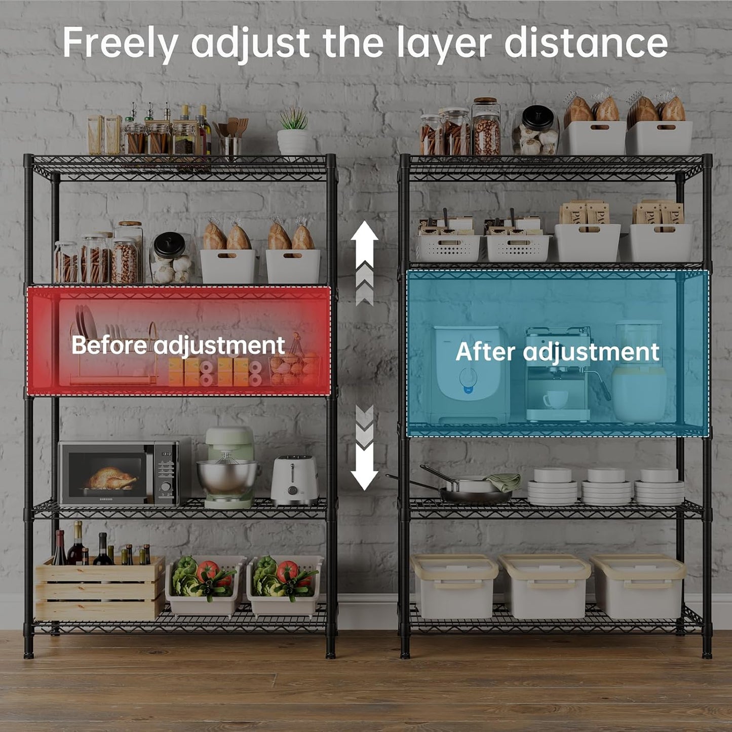 SINGAYE 5 Garage Heavy Duty Shelving Unit Kitchen Pantry Close Home Organizers and Storage Bathroom Shelf Laundry Room Organization Industrial Book Metal Wire Adjustable Shelves