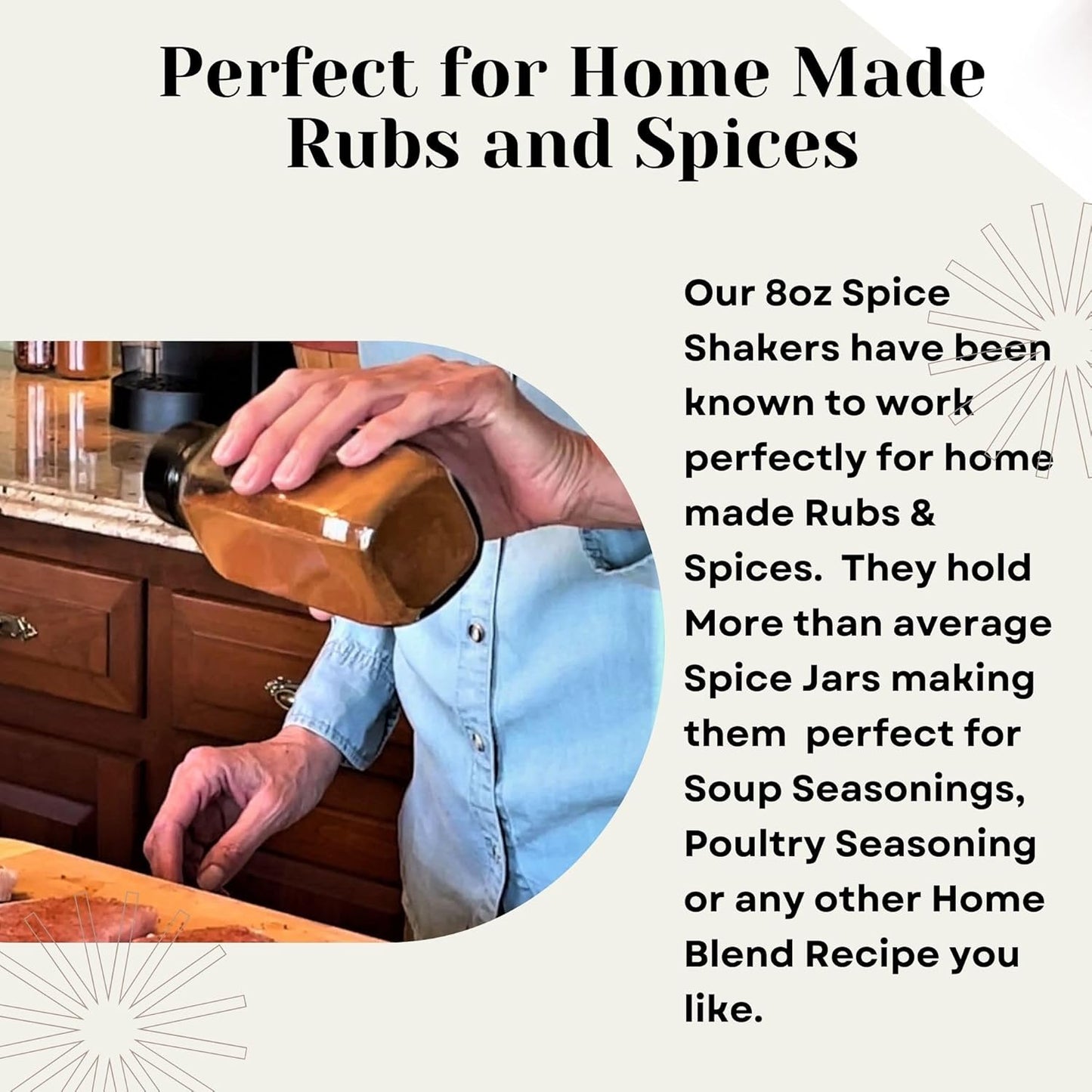 JARMING COLLECTIONS Glass Spice Jars with Shaker Lids - Spice Jars 8oz for Food Storage, Spice Containers for Kitchen Organization and Storage, Glass Organizing Bottles (French Square 8oz Blackx3)