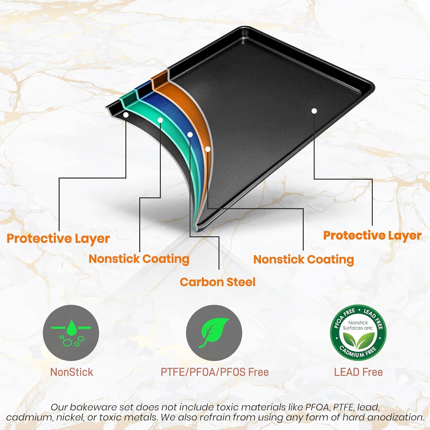 NutriChef 2-Piece XL Mega Cookie Sheet Baking Pans Set - 22" x 16" Extra Large Nonstick Carbon Steel Oven Baking Tray Pans, Stackable Bakeware, Black - NCLGBP16