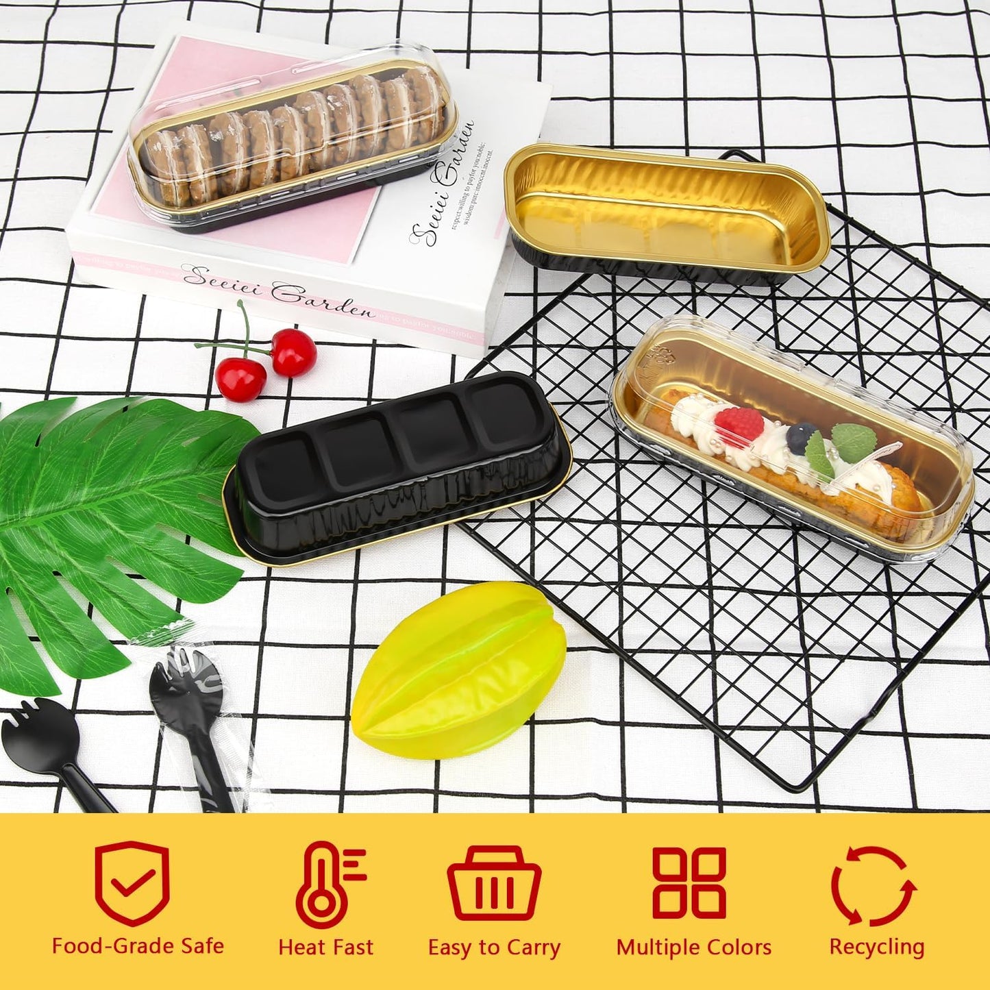 LNYZQUS Mini Loaf Pans with Lids 100 Pack, 6.8oz Aluminum Foil Mini Cake Baking Pans Cupcake Tins Containers,Disposable Ramekins Bread Baking Cups Muffin Tins Holders-Black