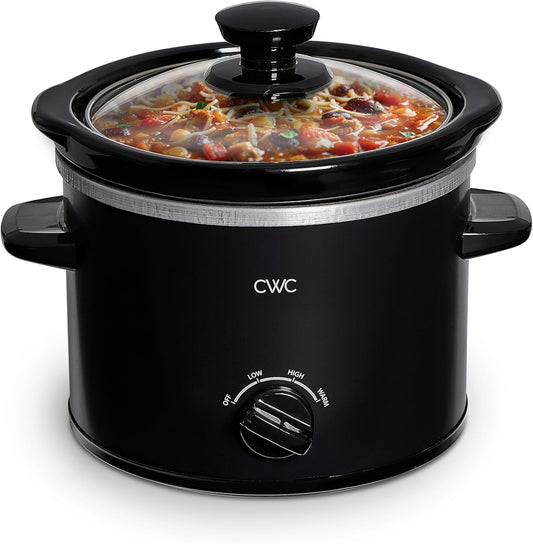 COOK WITH COLOR 2QT Mini Electric Round Slow Cooker - Adjustable Settings, Removable Stoneware Pot, Tempered Glass Lid, Dishwasher Safe, Cool-Touch Side Handles, Black