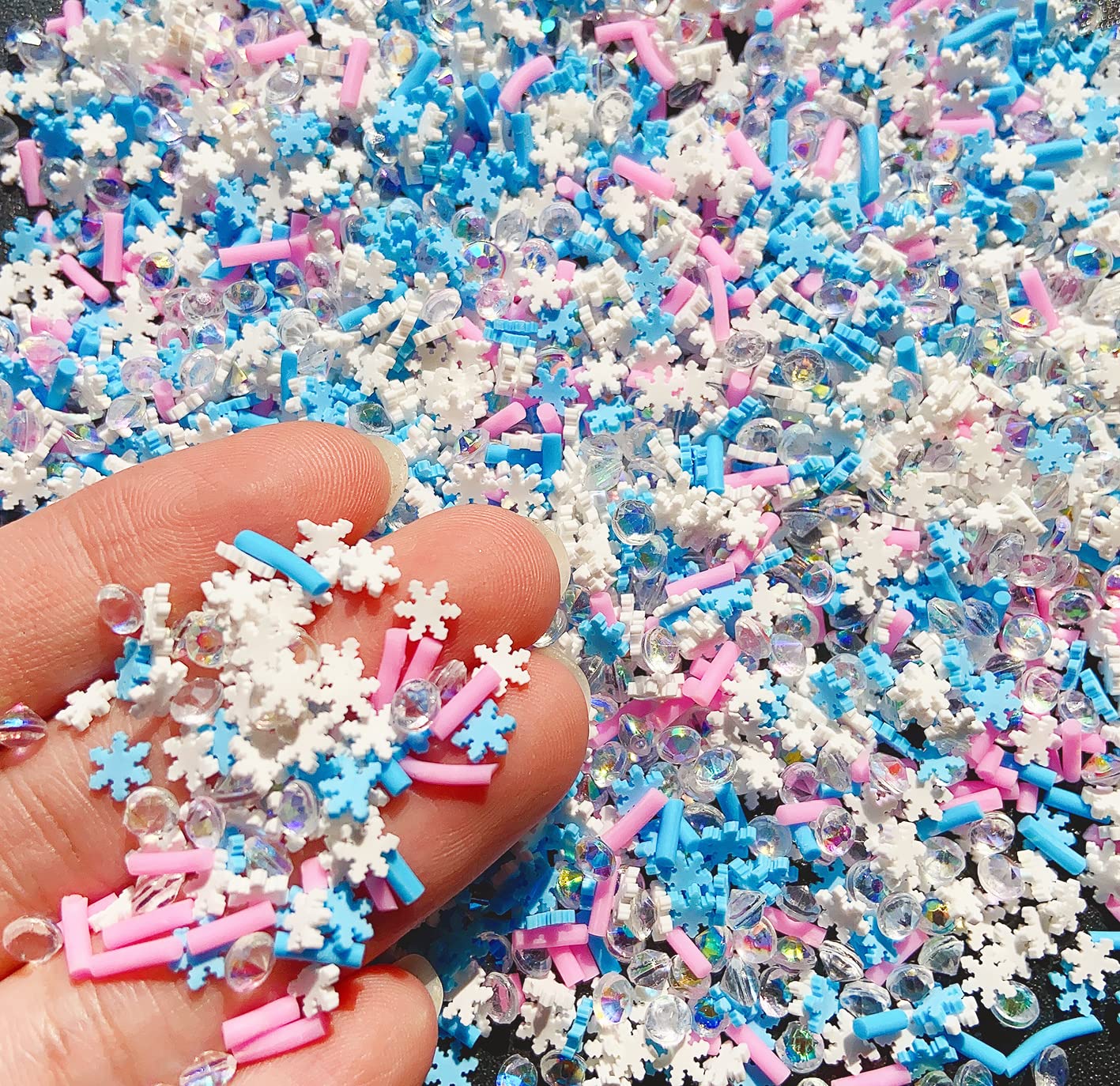 EHOPE Fake Sprinkles Fake Christmas Sprinkles Fake Candy Sprinkles Clay Sprinkles Polymer Sprinkles Polymer Clay Slices for Nail Art DIY Crafts Cake Phone(40G-Sugar granules+Snowflake-21)