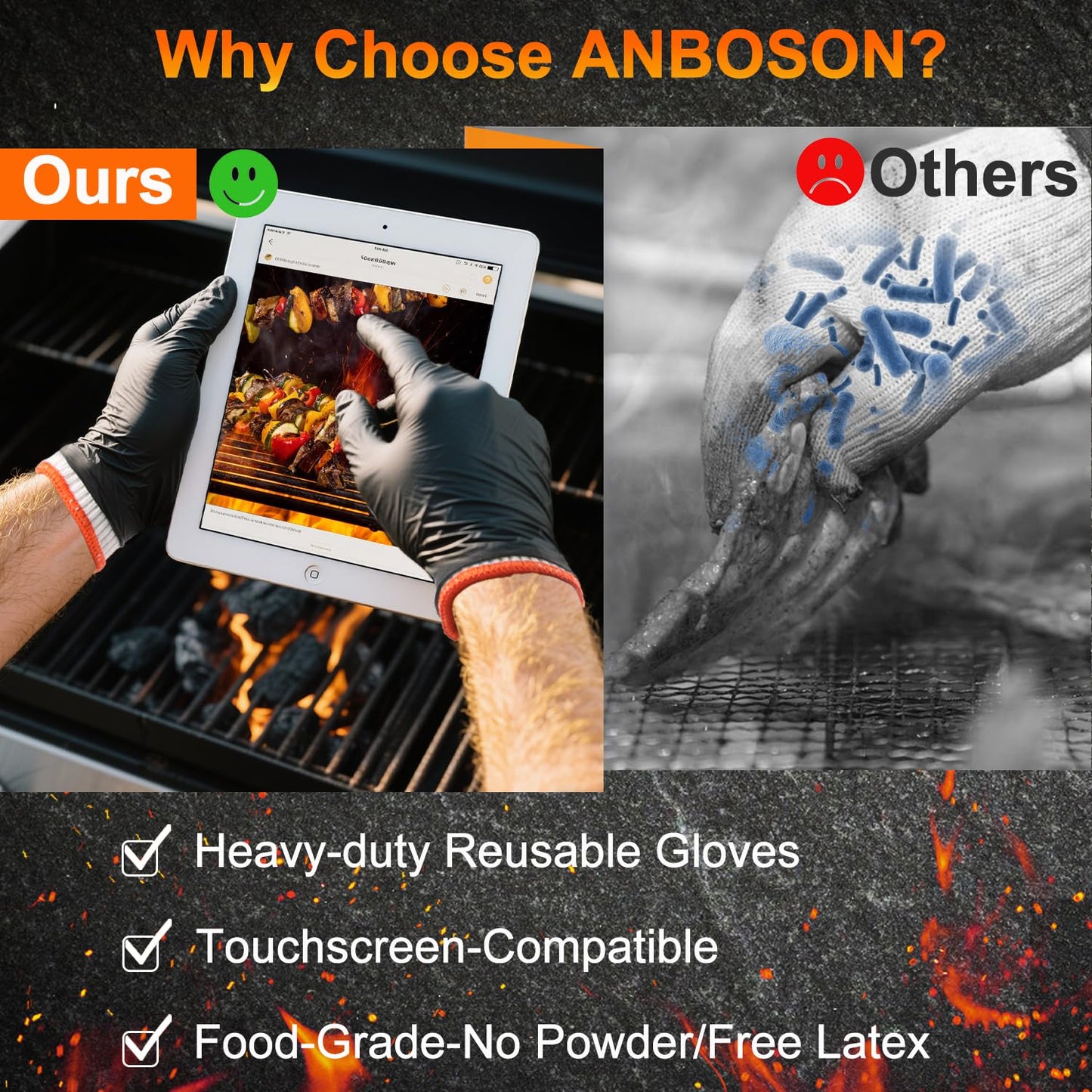 BBQ Gloves for Cooking Baking Grilling, 100 Count Disposable Nitrile Gloves and 4 Count Cotton Glove Liners Washable (6mil Nitrile, X-Large)