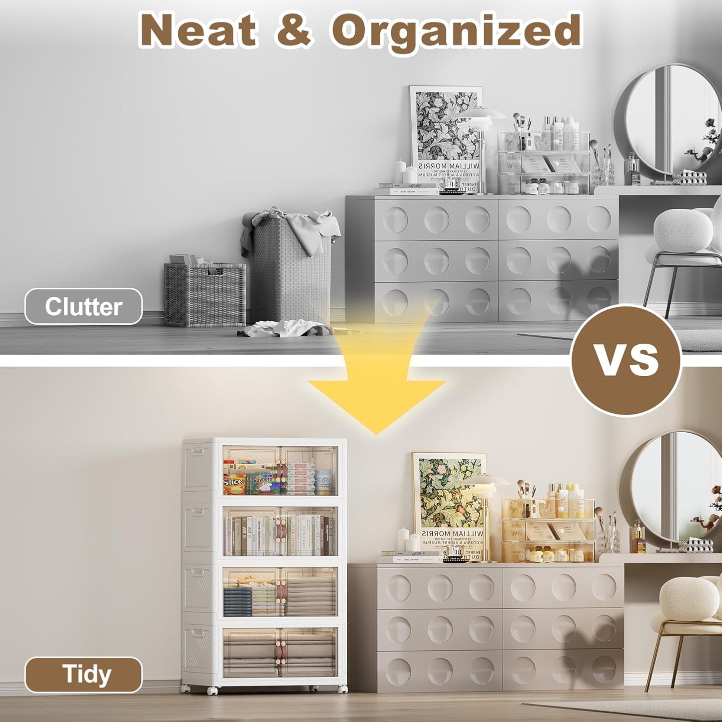 SAILUN 433QT/108 Gal Extra Stackable Storage Bins Large Collapsible Storage Bins with Wheels and Lid, Open Front Folding Closet Organizers and Storage,4Pack 26" W x 17" D x 56.7" H