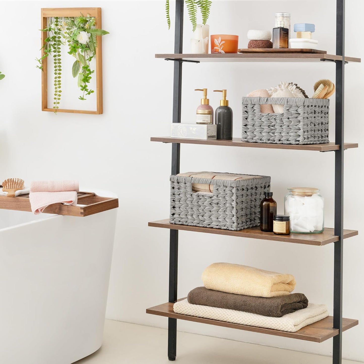 GRANNY SAYS Wicker Baskets for Organizing, Storage Basket for Shelves, Square Shelf Baskets with Handles, Waterproof Woven Basket for Living Room, Baskets for Entryway, Grey