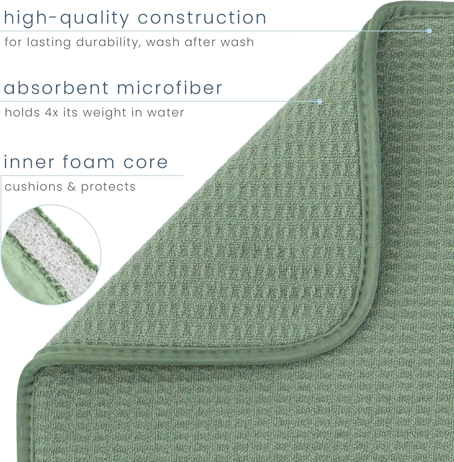 S&T INC. Dish Drying Mat, 16” x 18”, Absorbent Microfiber Kitchen Counter Mat, Dish Drying Pad for Dishes, Utensils, Pots and Pans, Large, Sage Green