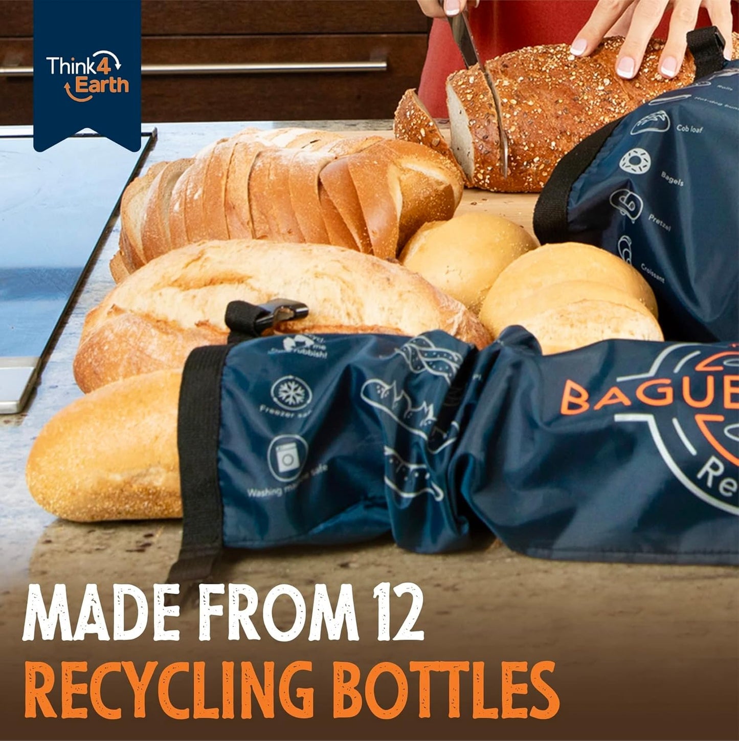 THINK4EARTH® - Large Bread and Baguette Bags (Dark Blue, Baguette Bag)
