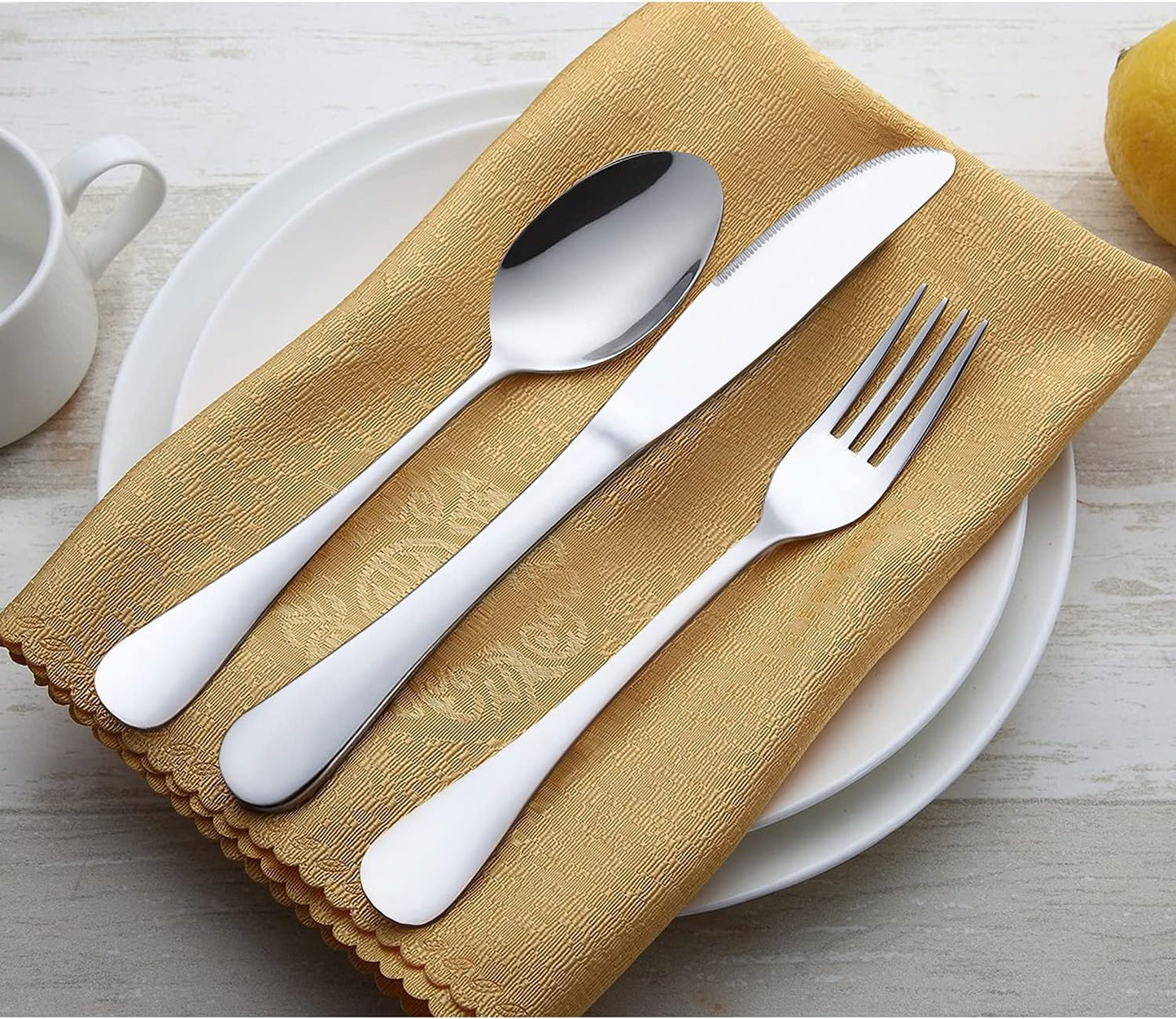 HaWare 68 Pieces Silverware Set with Serving Set, Stainless Steel Modern Flatware Eating Utensils Set, Includes Forks/Spoons/Dinner Knives, Service for 12, Mirror Polished, Dishwasher Safe