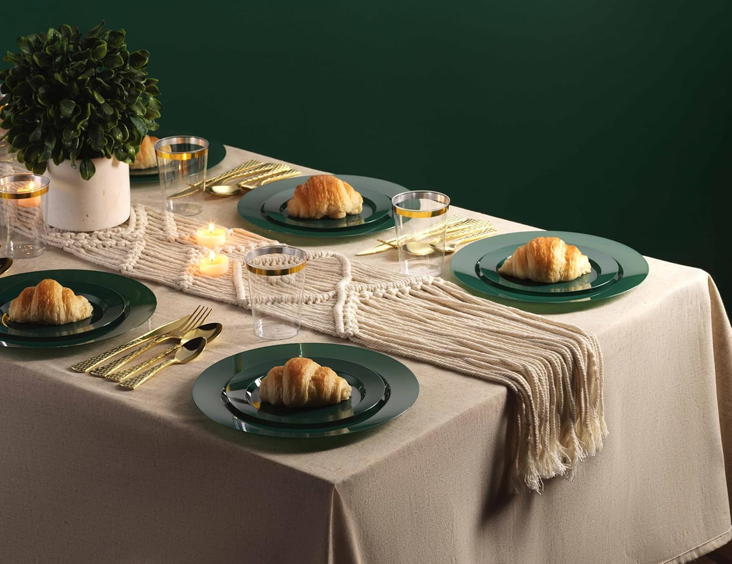 Munfix 100 Green Plastic Plates Set, 50 Pcs 10 Inch Dinner and 50 Pcs 7 Inch Dessert Plates, Elegant Fancy Heavy Duty Disposable Plates for Party, Wedding, Green