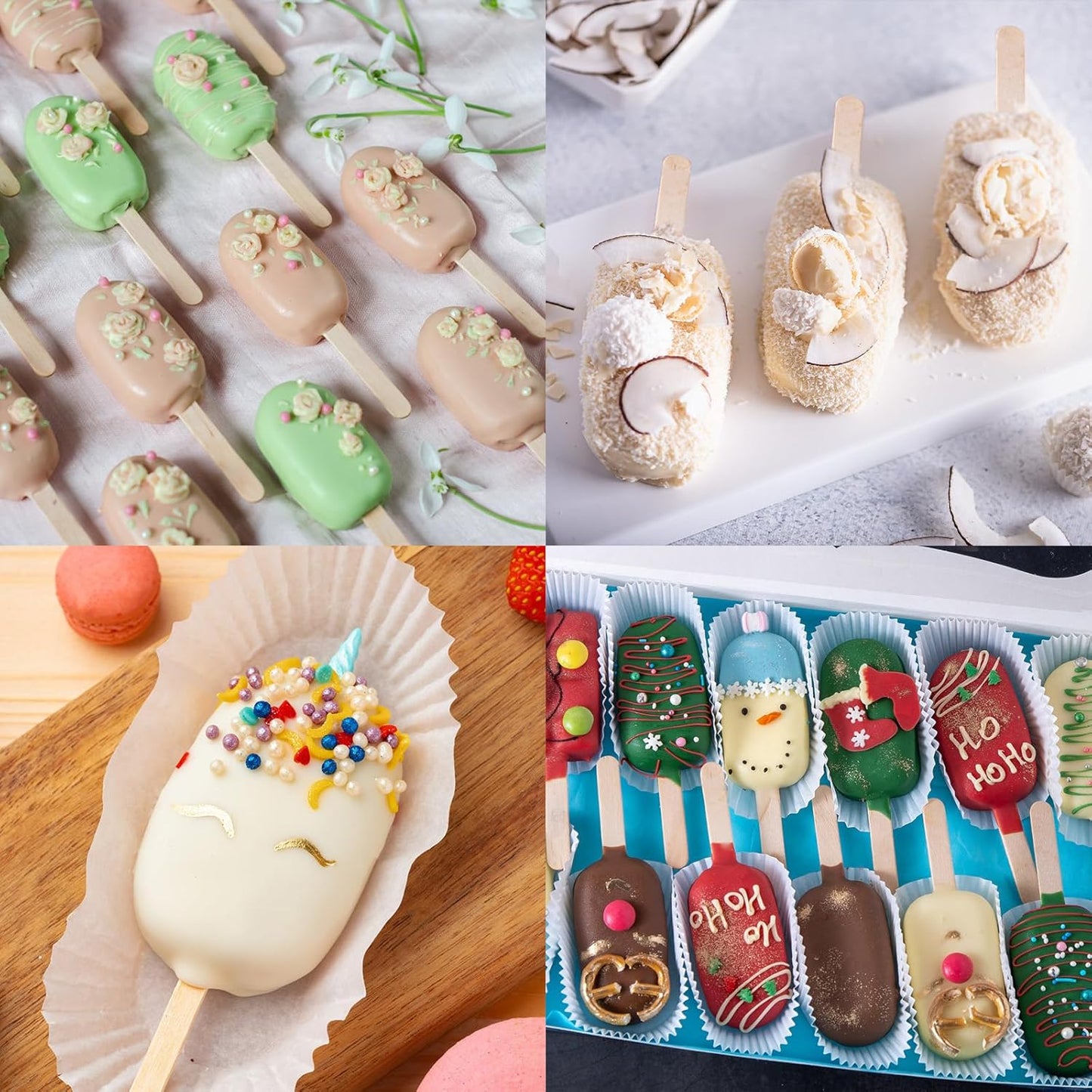 Ozera Popsicles Molds, 2 Pack Silicone Cake Pop Molds Reusable Popsicle Maker Ice Pop Cakesicle Molds with 50 Wooden Sticks & 50 Popsicle Bags for Homemade DIY Popsicles