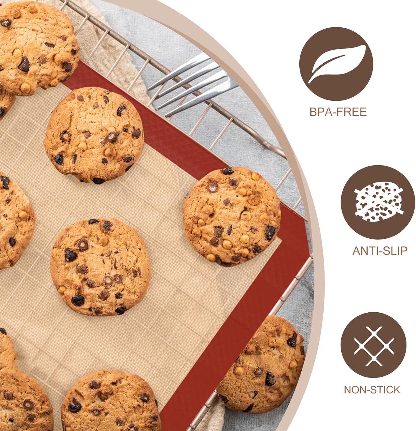 Silicone Baking Mat, 3 Pack Reusable Baking Mat, Non-Stick, Food Safe Silicone Mats for Baking, Oven Baking Sheet for Making Cookies, Macaroons, Bread