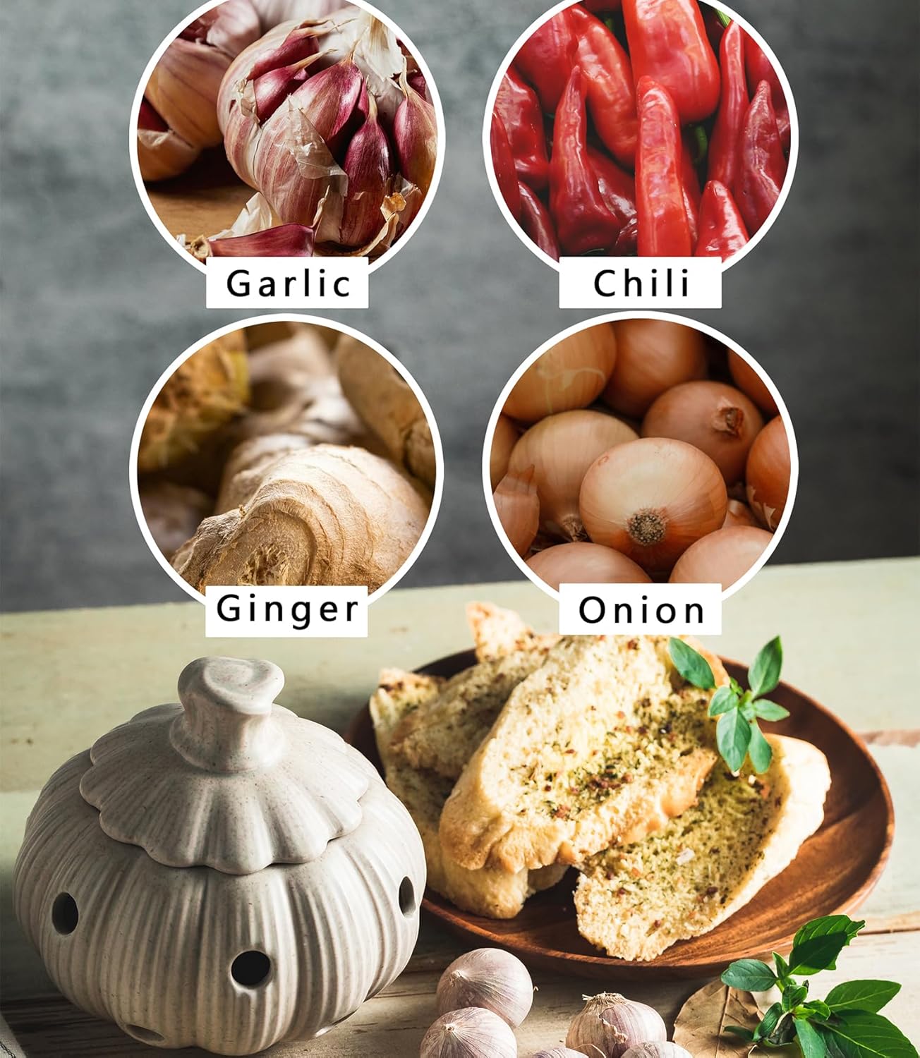 Garlic Storage Pod Ceramic Garlic Keeper with Lid Large Garlic Container for Counter, White