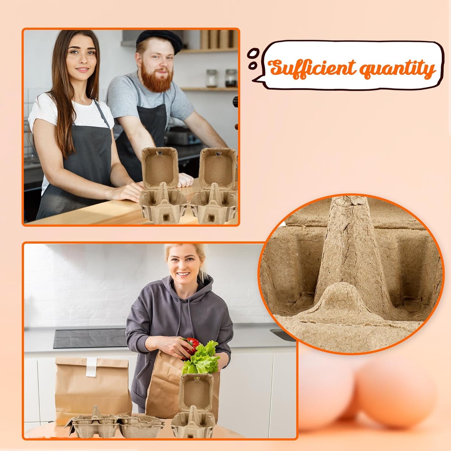 30 Pack Egg Cartons Bulk Empty Natural Pulp Egg Storage Case 4 Count Square Chicken Cardboard Egg Tray Holder for Family Farm Market Chicken Farm Storing