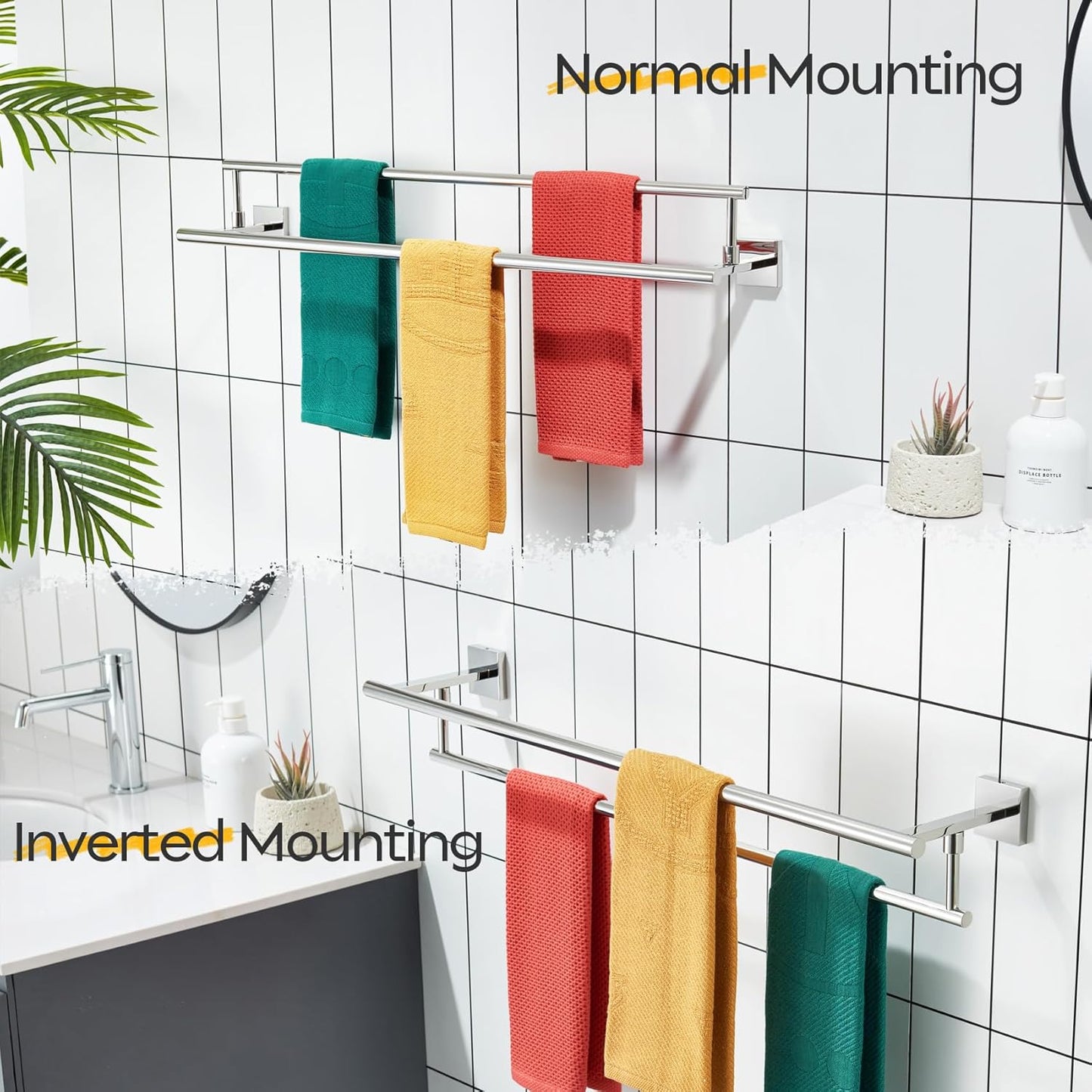 KOKOSIRI Towel Holder Polished Chrome 32-Inch Bathroom Double Bath Towel Bars Kitchen Rack Wall Mounted Stainless Steel B5009CH-L32