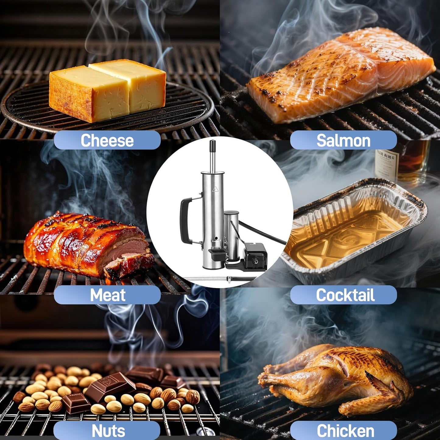 Outdoor Smoke Generator, Stainless Steel Electric Smoker, Smoke Tube for Pellet Smoker, Hot/Cold Smokers with Adjustable Smokes Volume Air Pump, Perfect for Cold Smoking Cheese, Birthday Gifts for Men