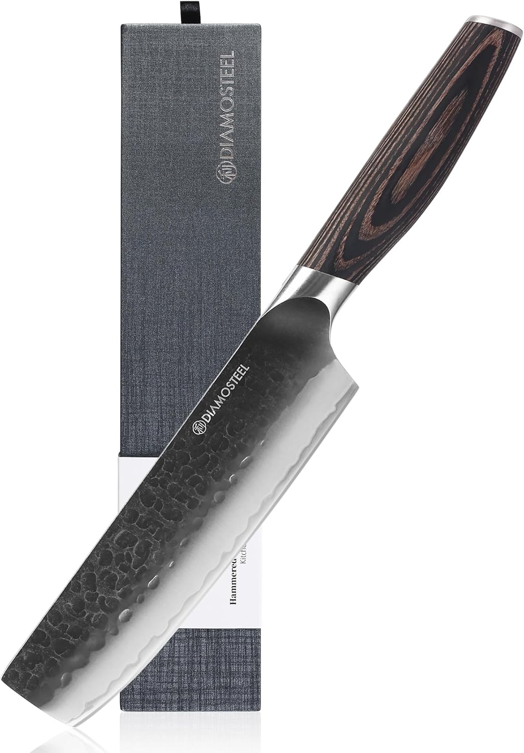 Nakiri Knife - 6.5-Inch Professional Kitchen Knife - Hammered Black Oxide Blade 9CR18MOV High Carbon Stainless Steel Sharp Chef's Knife - Ergonomic Pakkawood Handle with Present Box