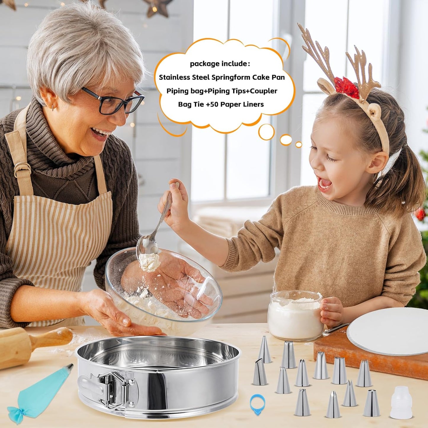 Aufind Springform Pan Set for Baking (7,9,10inches), 304 Stainless Steel Springform Cake Pan with Removable Bottom, Cheesecake Pan with 50PCS Parchment Paper for Pie Cake Pizza and Quiches