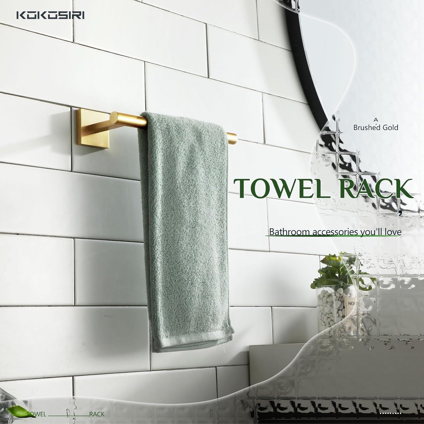 KOKOSIRI Bathroom Towel Bar Gold Hand Towel Holders Wall Mount Screw in Toilet Kitchen Rail Stainless Steel Bath Accessories, B3008BG