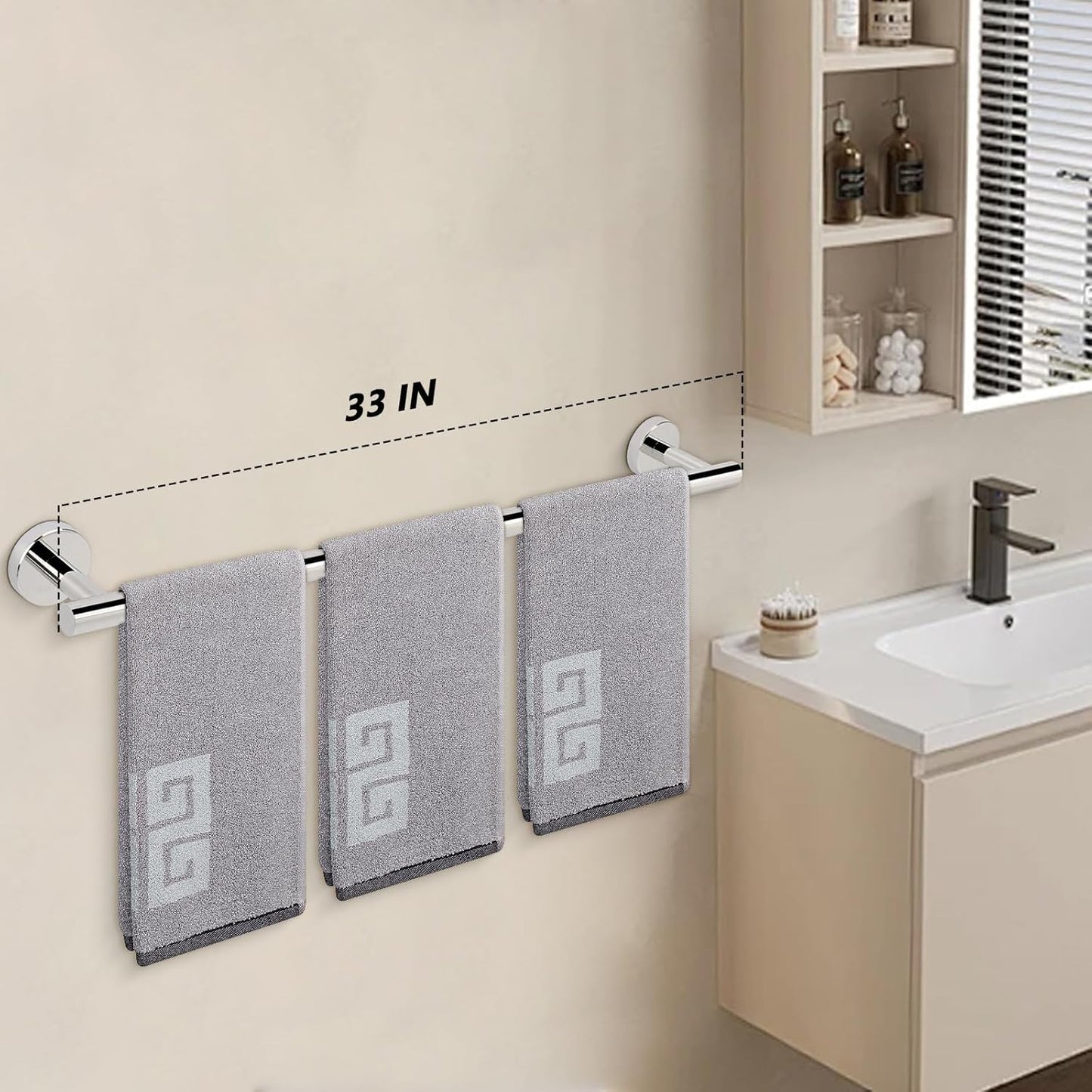 NearMoon Bath Towel Bar, Bath Accessories Thicken Stainless Steel Shower Towel Rack for Bathroom, Towel Holder Wall Mounted (1 Pack, Chrome Finish, 33 Inch)