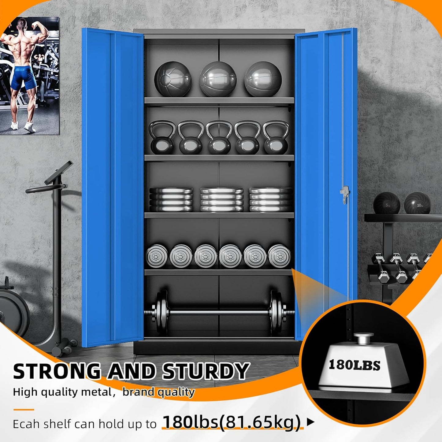 INTERGREAT Storage Cabinet, 72” Steel Locking Closet with Doors and 4 Adjustable Shelves, Tool Unit for Home Office, Garage & Tall Lockable File Cabinet, Black Blue.