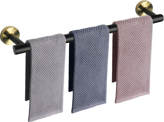 NearMoon Bath Towel Bar, Bath Accessories Thicken Stainless Steel Shower Towel Rack for Bathroom, Towel Holder Wall Mounted (1 Pack, Matte Black & Gold, 33 Inch)