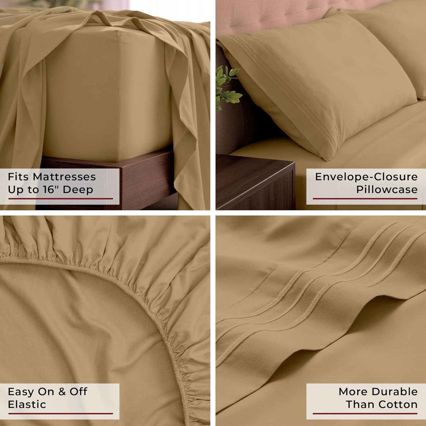 Mellanni King Sheets Set - 4 PC Iconic Collection Bedding - Hotel Luxury, Extra Soft, Cooling Bed Sheets - Wrinkle, Fade, Stain Resistant (King, Gold)