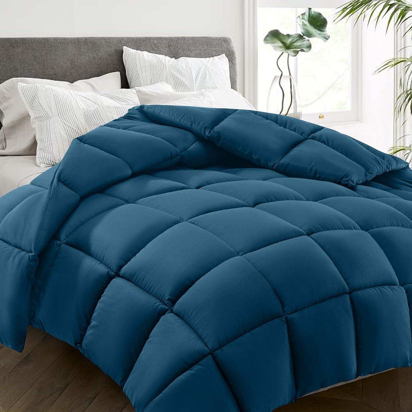 HYLEORY All Season Full Size Bed Comforter - Cooling Down Alternative Quilted Duvet Insert with Corner Tabs - Winter Warm - Machine Washable - Teal
