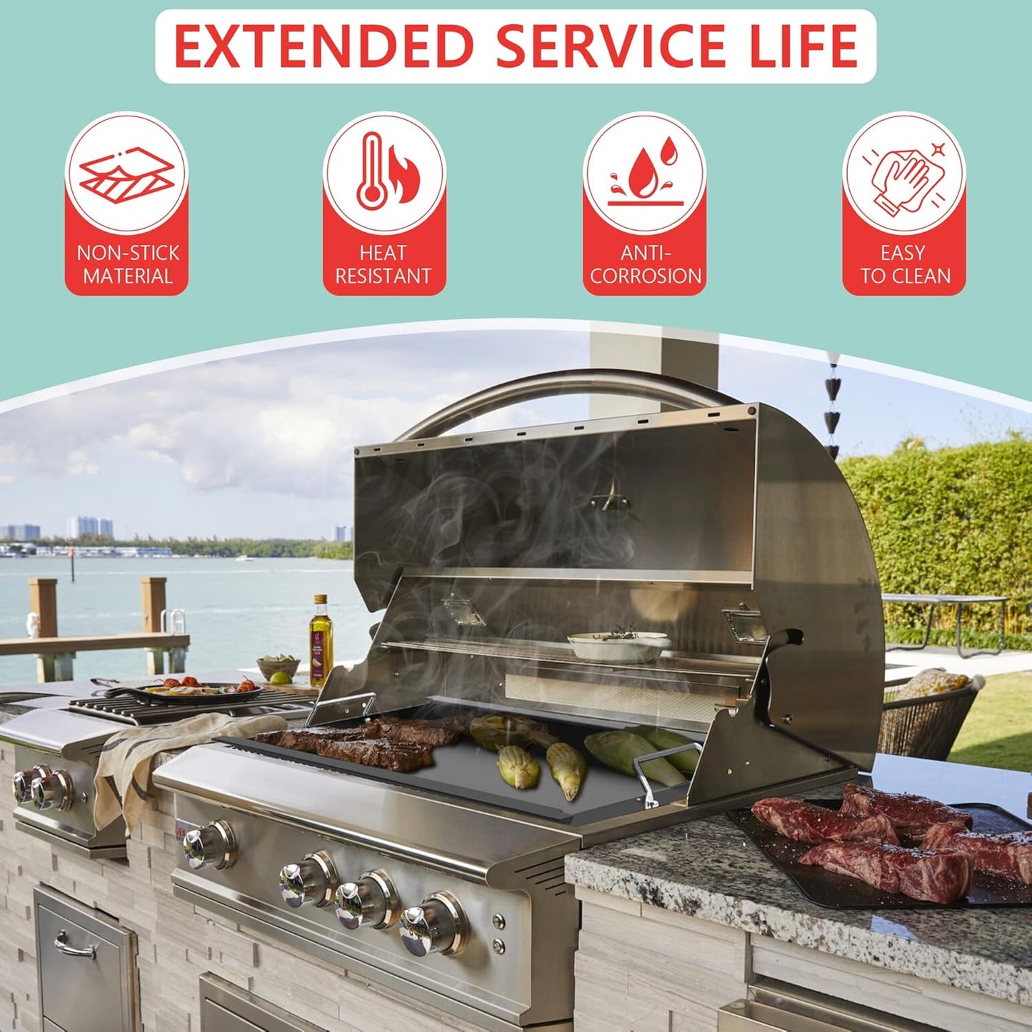 Full Size Griddle Insert for Blaze Grill 4/5 Burner Gas Grill, Non-stick Flat Top Griddle Plate Replacement for BLZ-4LTE BLZ-5 Summerset Sizzler 32" & 40", RCS RJC32A, 29''L x 17.9''W Carbon Steel