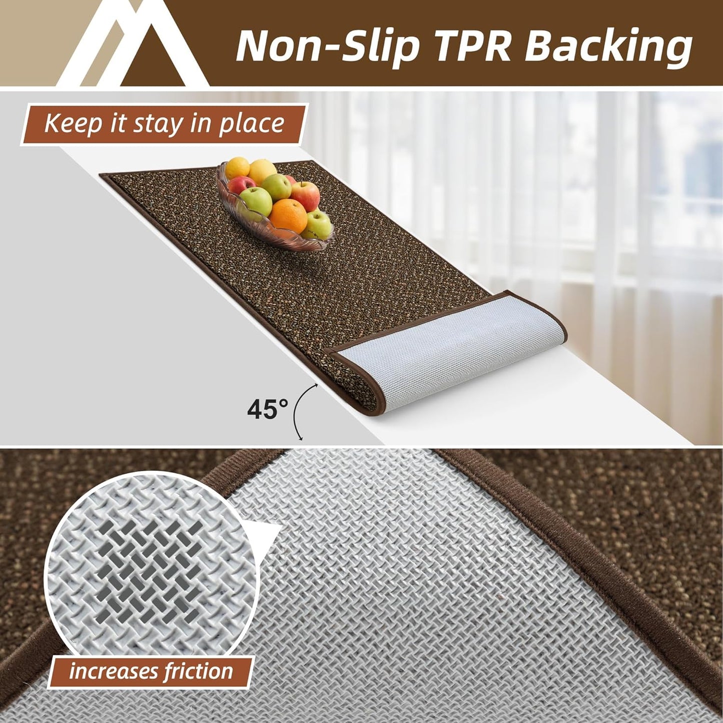 COSY HOMEER Kitchen Rugs 20"x32" Non-Slip Kitchen Mats for Floor Absorbent Stain Resistant Kitchen Floor Mat Machine Washable Rugs for Kitchen,Hallway,Sink,Brown